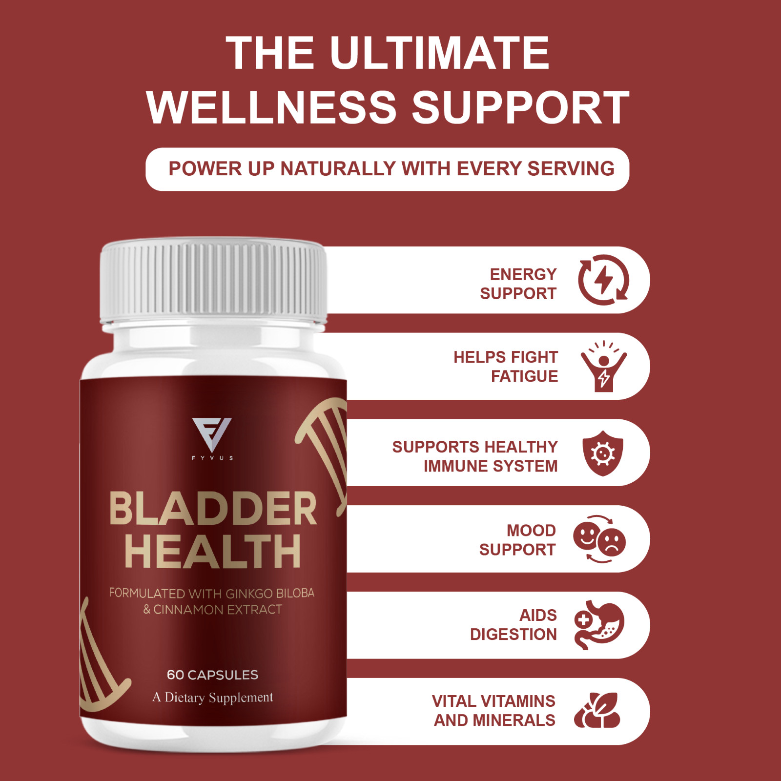 Bladder Health Support, BladderHealth Daily Supplement (60 Capsules)