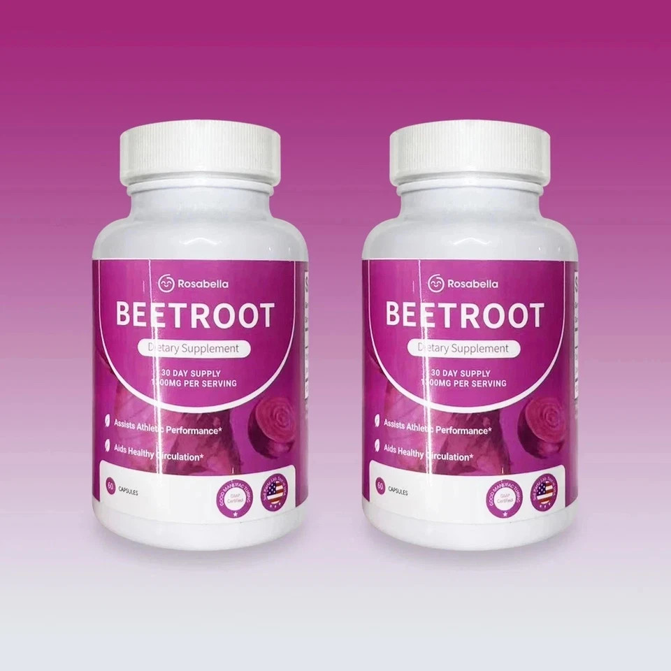 Rosabella Beetroot 1300mg Dietary Supplement Capsules 60ct Athletic Performance