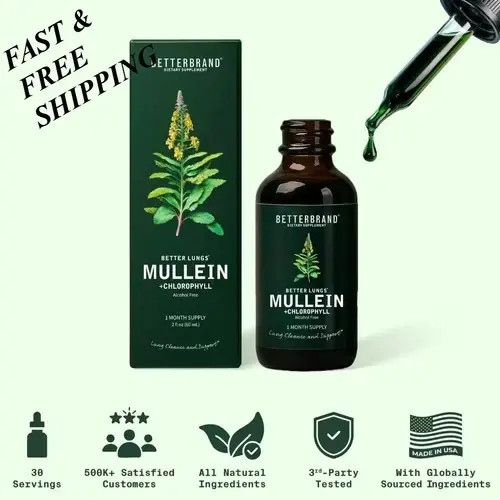 NEW Mullein Leaf & Chlorophyll Drops for Lung Detox & Mucus Cleanse – 30Servings