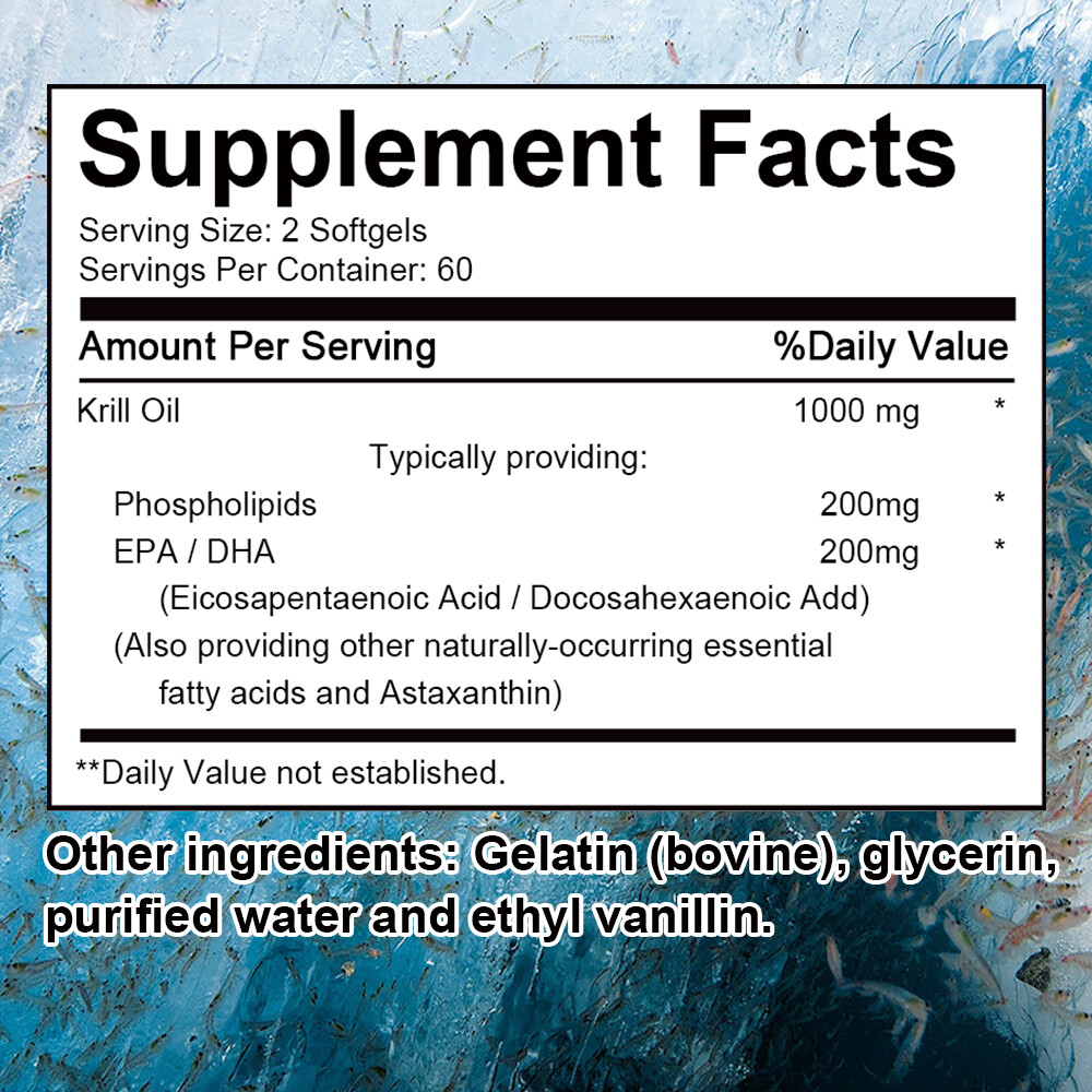 Krill Oil 1000mg Softgel Astaxanthin Omega-3 Antioxidant Anti-Aging
