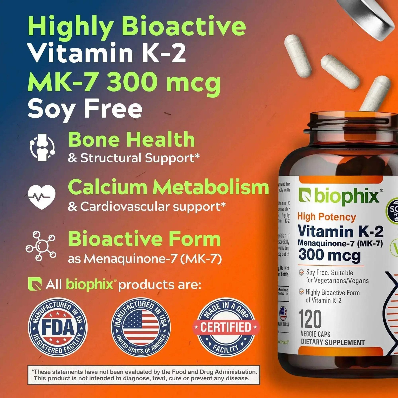 Biophix Vitamin K-2 MK-7 300 mcg 120 Vegetarian Capsules