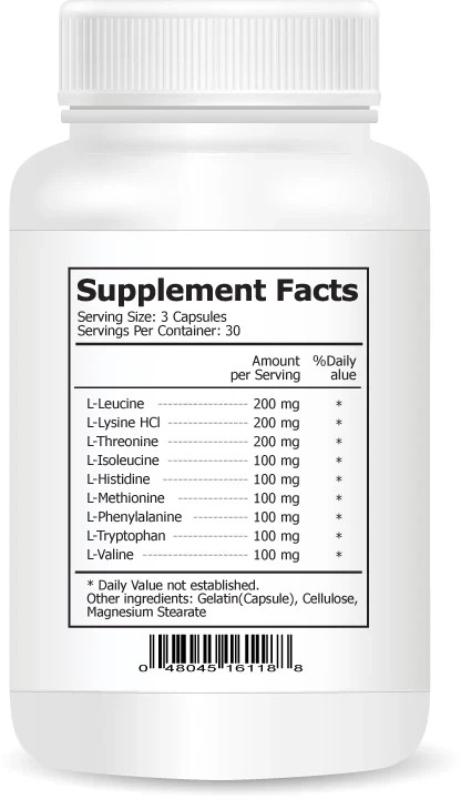 EAA Essential Amino Acids Muscle Growth Support Capsules, Pack of 1.