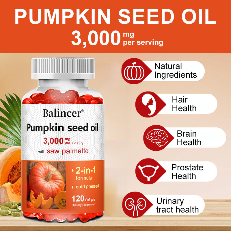 Pumpkin Seed Oil Softgels,3000mg Urinary Tract Brain Heart Wellness, 120 Count