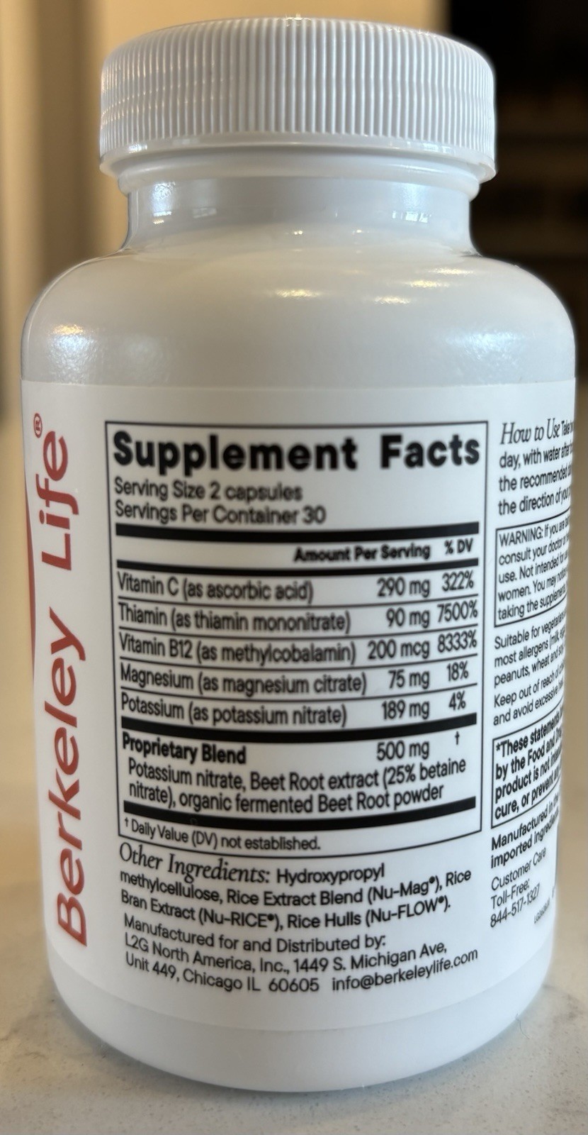 Berkeley Life Nitric Oxide Support Blood Flow Energy 60 Capsules Exp 10/27