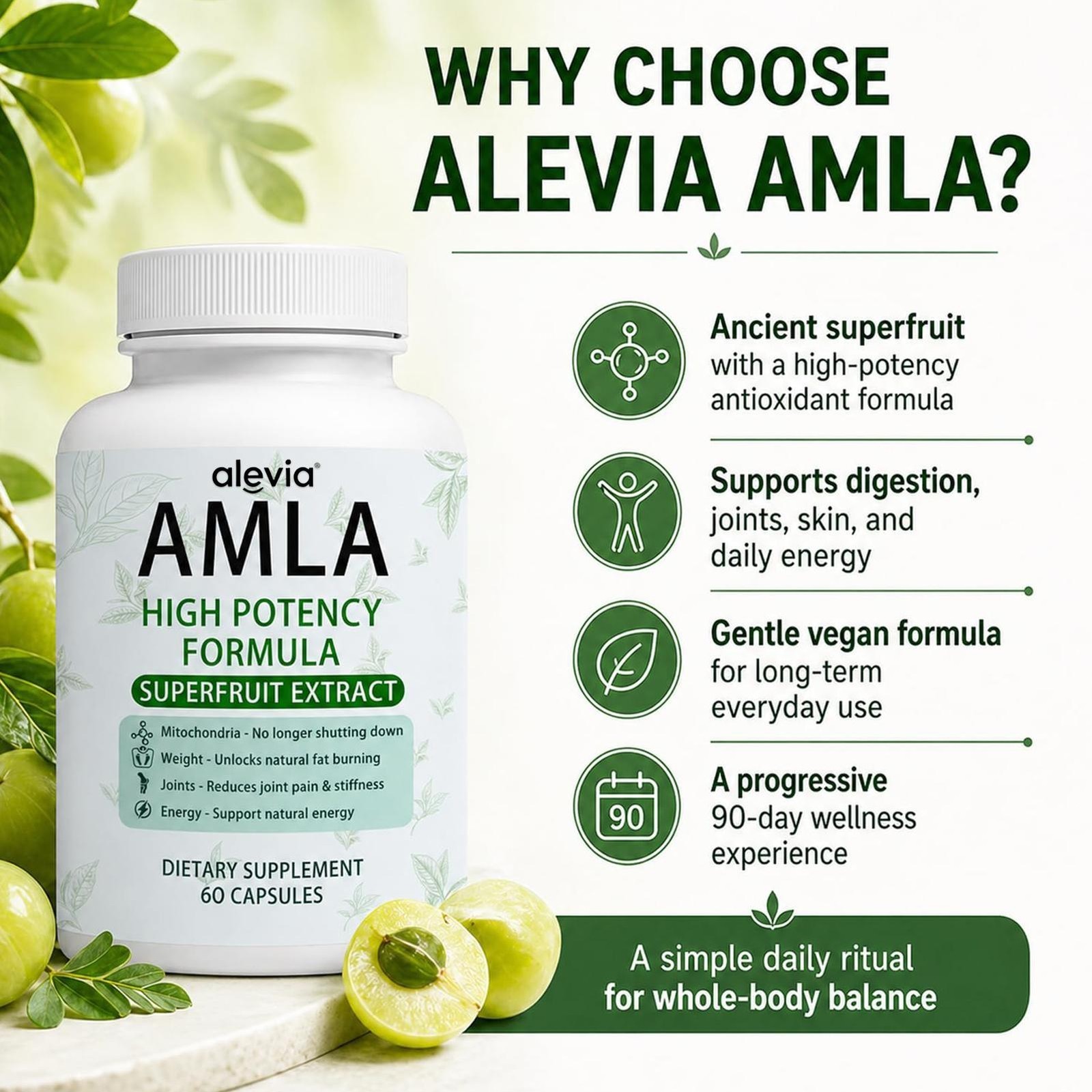 Alevia Organic Amla Capsules 1000mg Indian Gooseberry Antioxidant Supple 60c