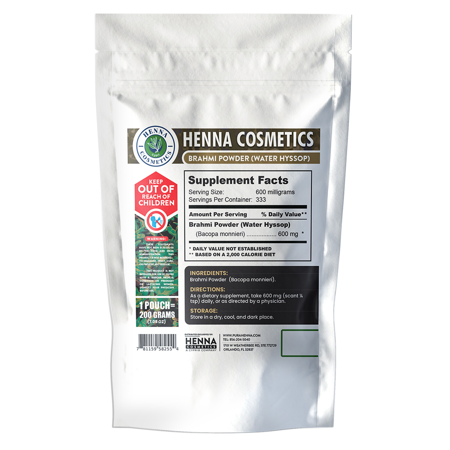 Brahmi Powder (Waterhyssop) Bacopa Monnieri | 200 Grams (7.05 Ounces) | Natural