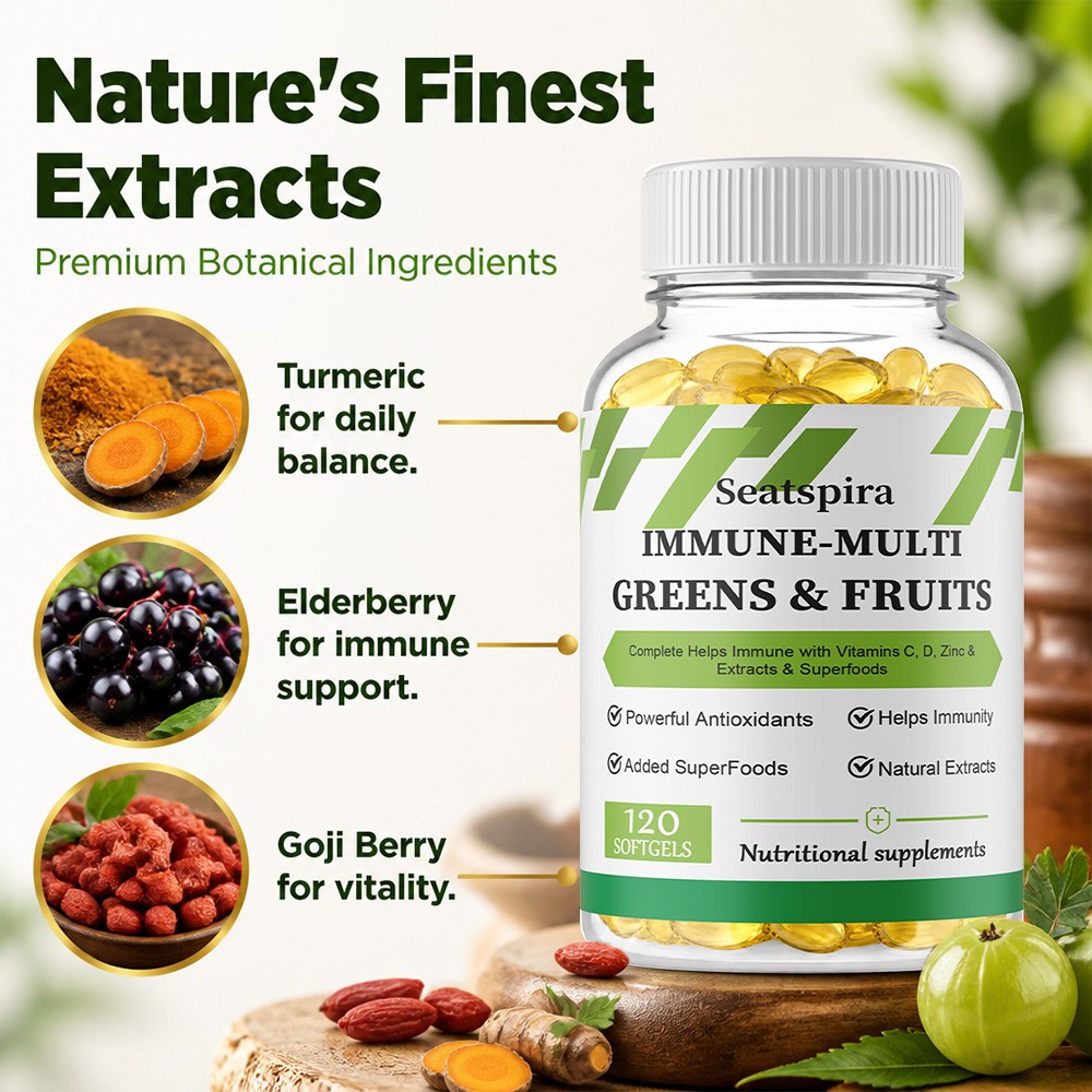 Seatspira Daily Green Fruit Immune Multi Softgel For Immune Daily Wellness 120CT