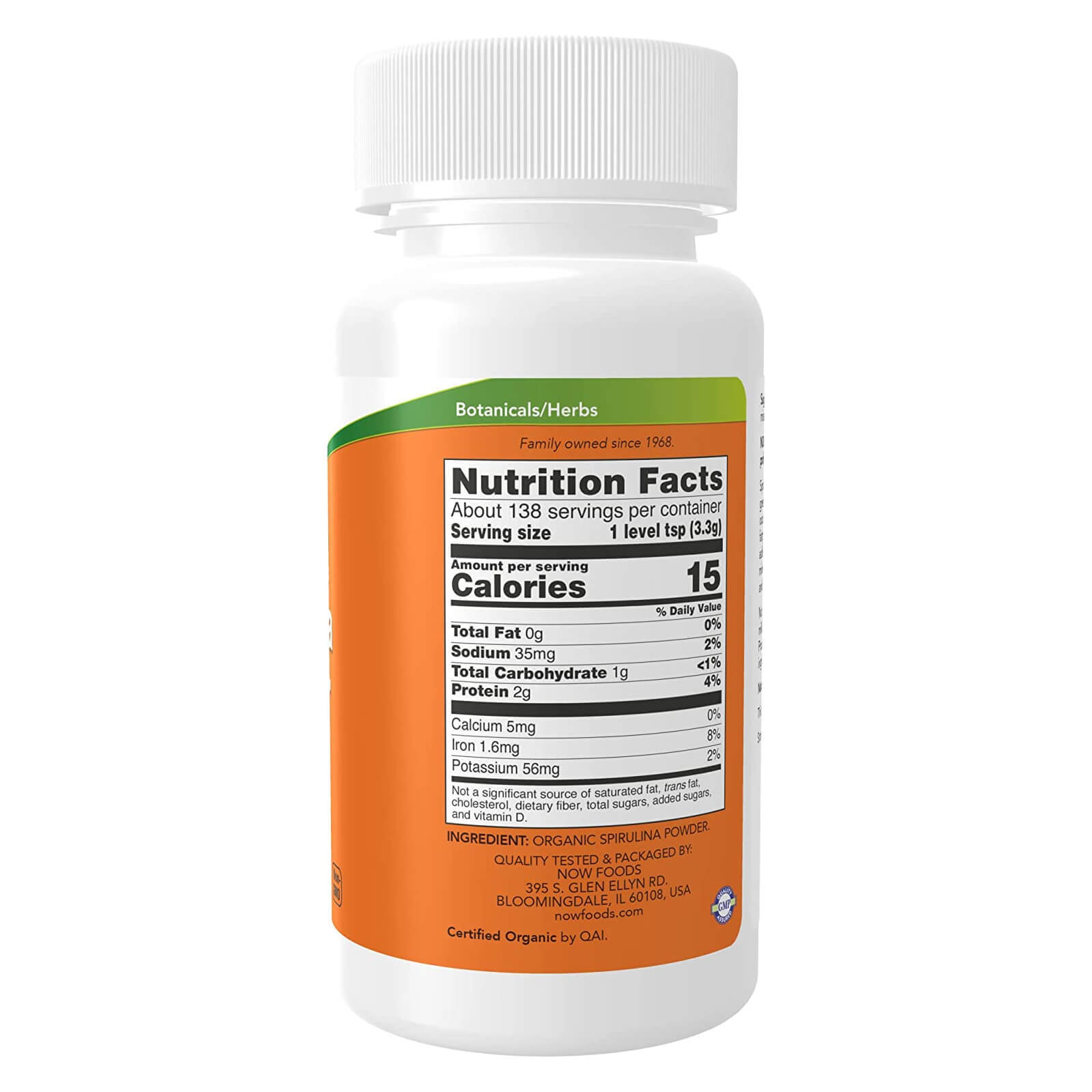 2 x NOW 100% Pure Non-GMO Organic Spirulina Powder 1 lb USDA Certified