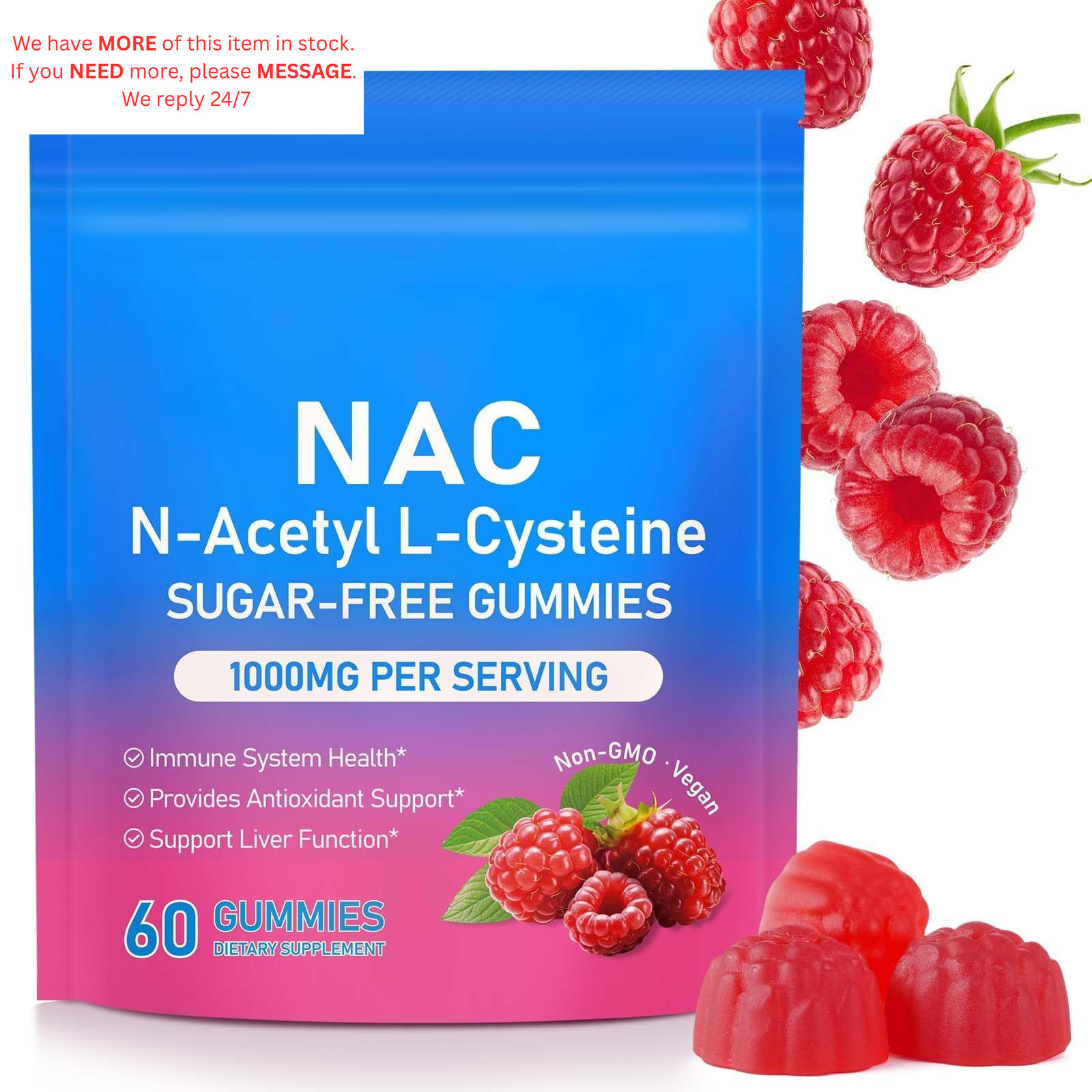 Nac Gummies 1000mg for Kids & Adults, 1 Count (Pack of 1)