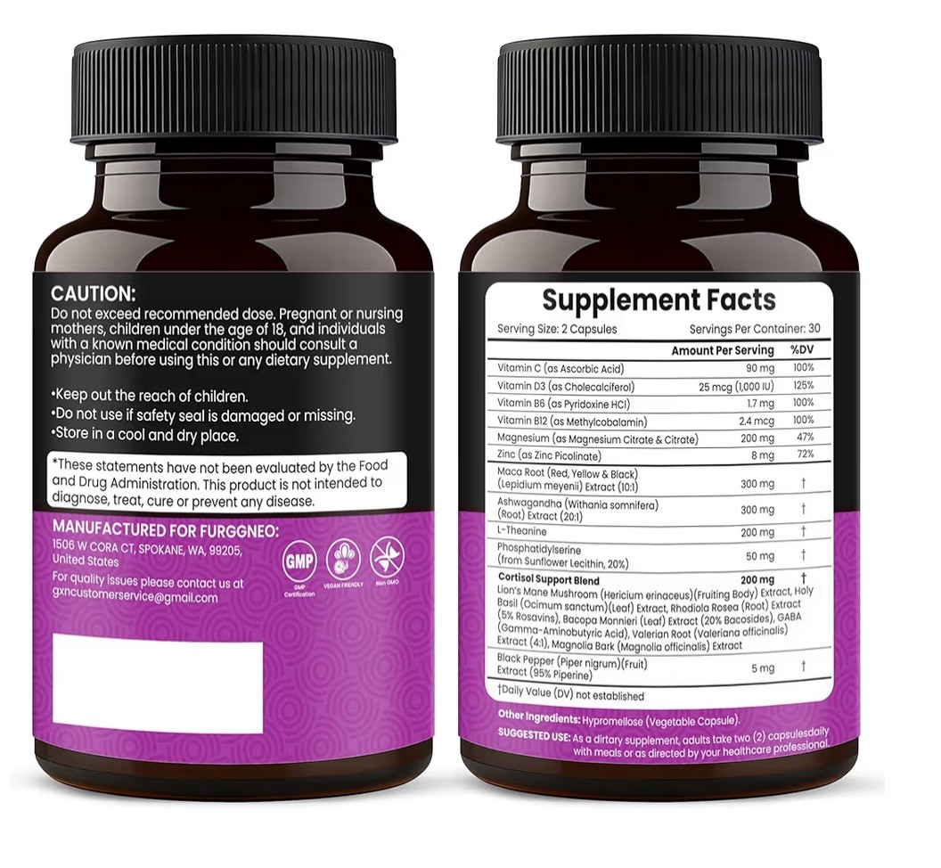 FURGGNEO Cortisol Supplement 18-in-1 Stress Mood Sleep Support 60 Vegan Caps