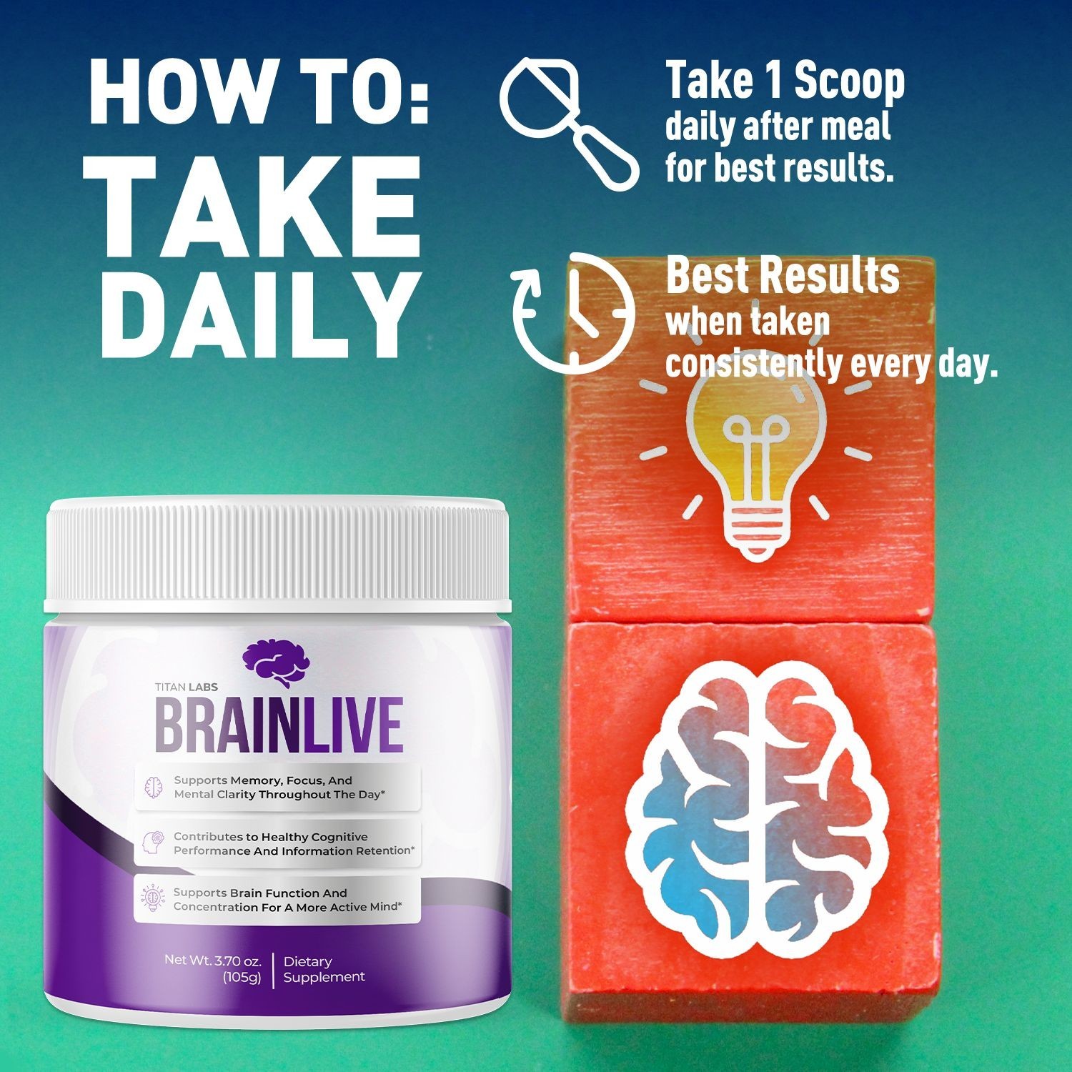 (3 Pack) BrainLive Powder Advanced Natural Brain Support Brain Live 90 Servings