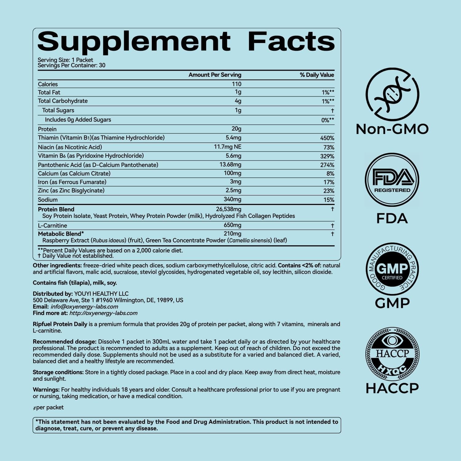 OxyEnergy RIPFUEL Protein Daily，Peach Cheesecake，Triple Protein Supplement