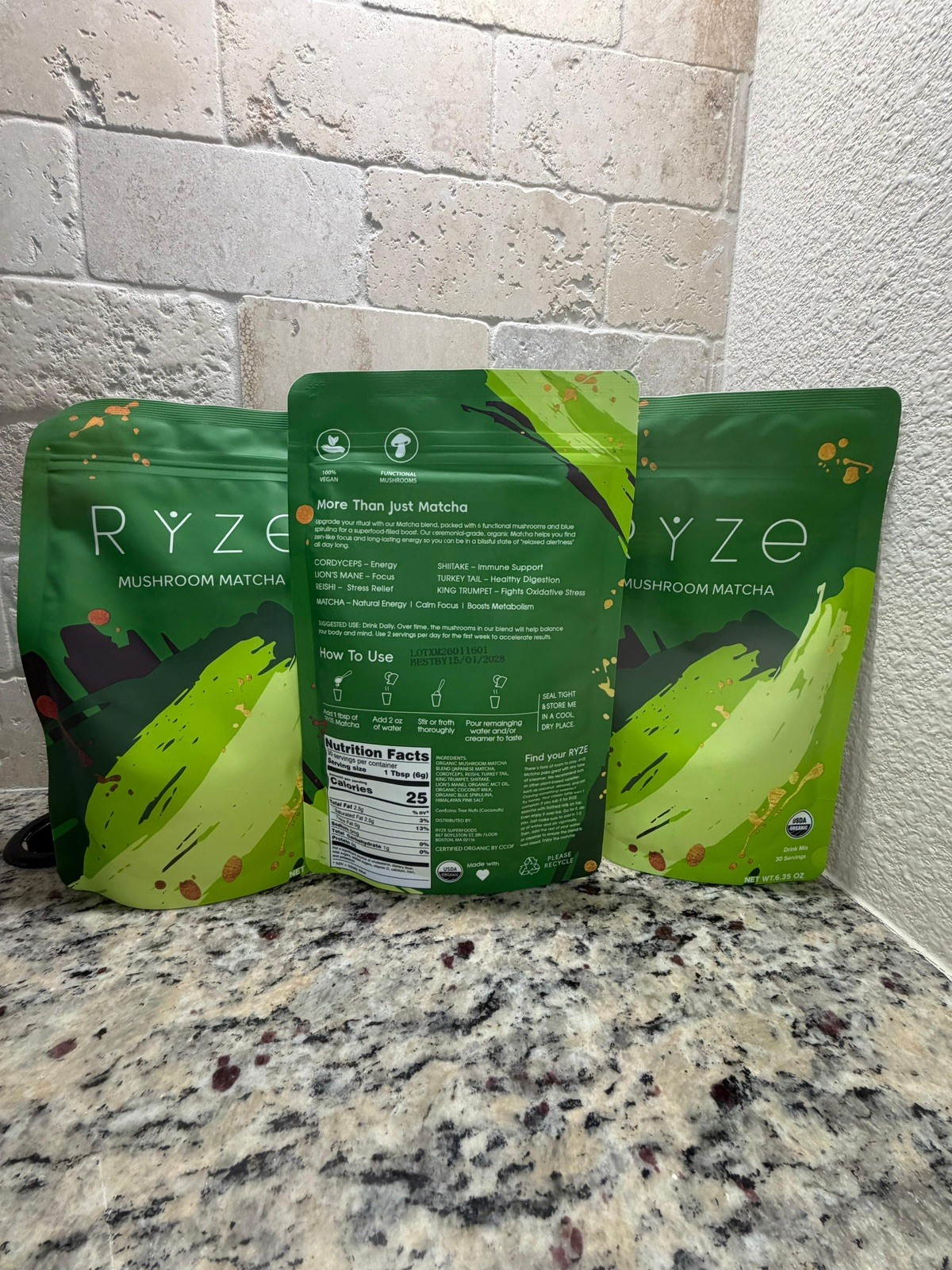 Ryze Organic Mushroom Matcha 3Pack – 30 Servings Sealed Exp 2028