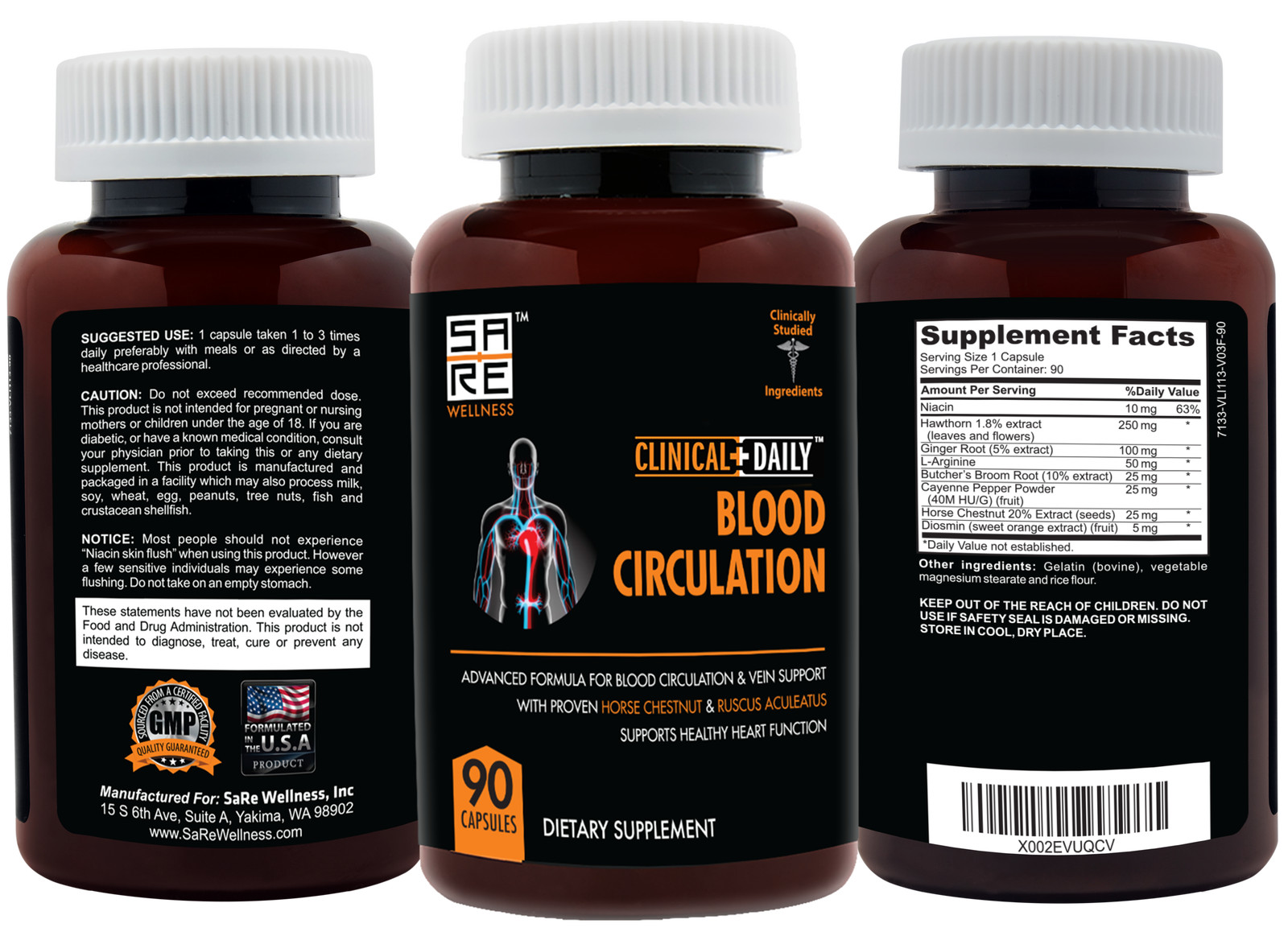 CLINICAL DAILY Blood Circulation Supplement. 100% Herbal, Horse Chestnut Cayenne