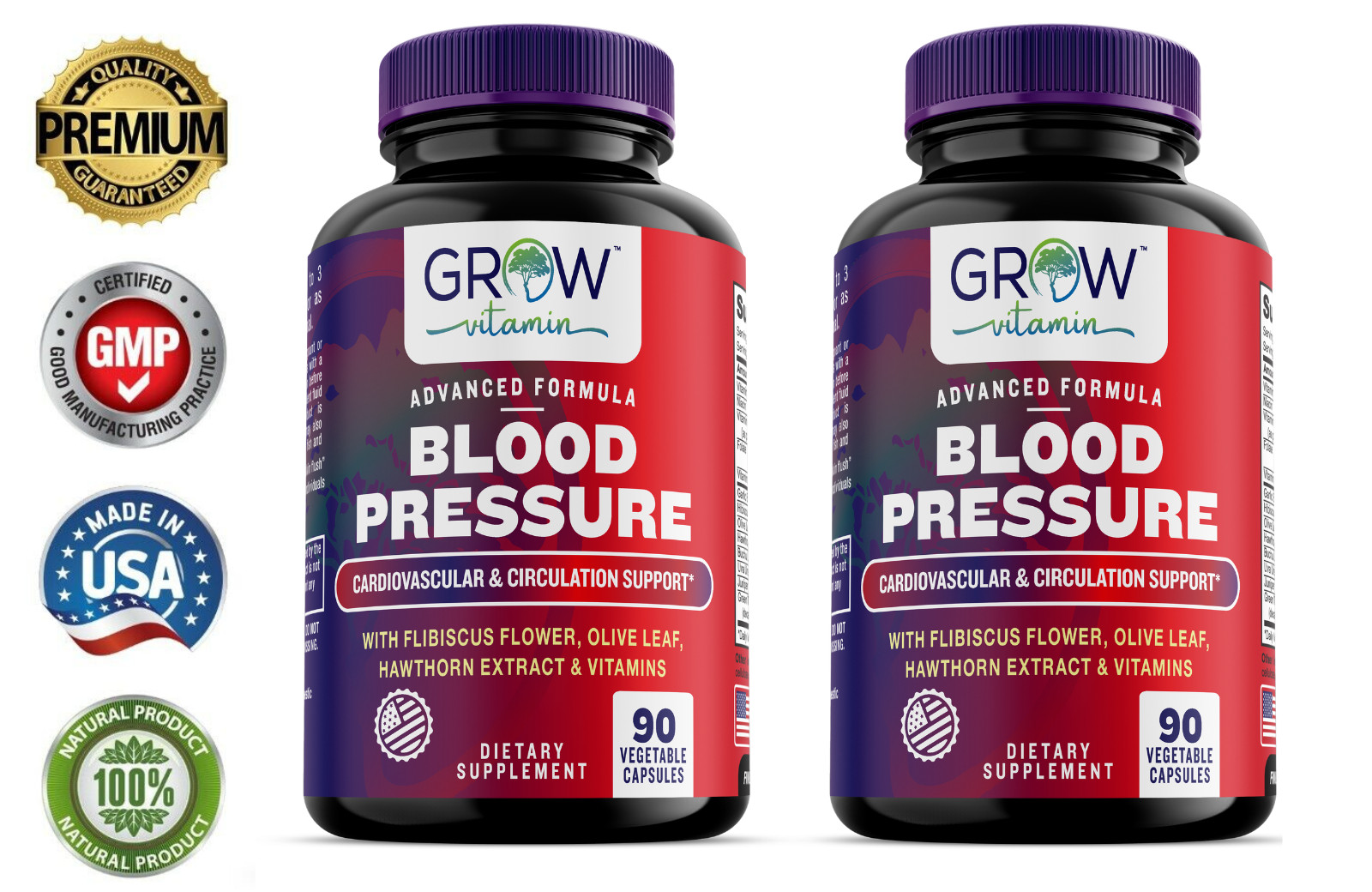 Heart Health Blood Pressure Support Supplement Herbal Blend, Non-GMO, 2-PACK 180