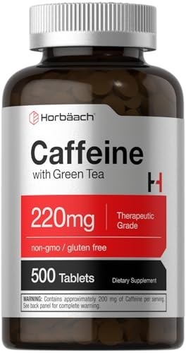 Caffeine Pills 220mg with Green Tea Extract | 500 Tablets | Vegetarian, Non-GMO,