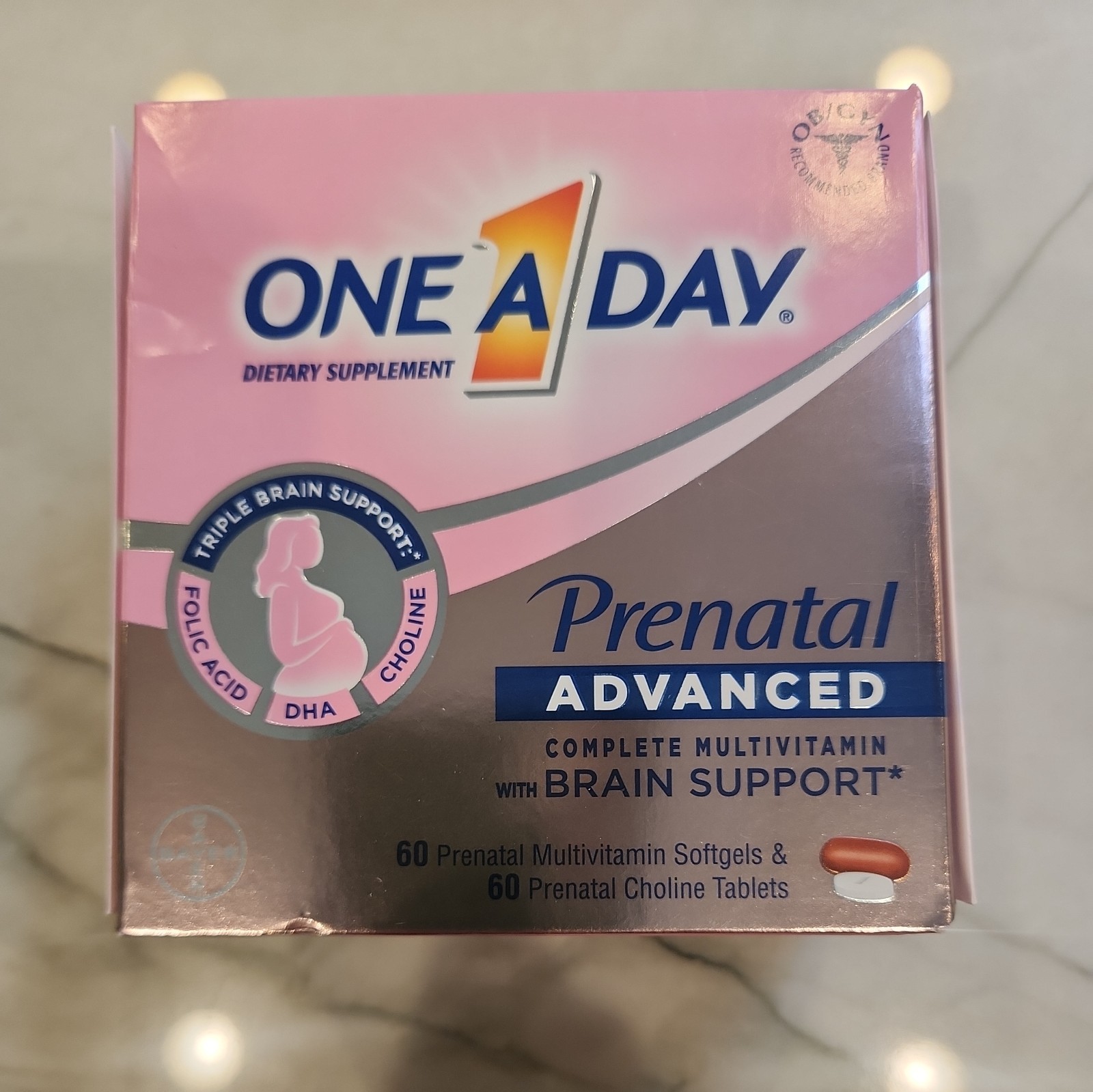 One A Day Advanced Prenatal Multivitamin with Choline 60+60 Count ~ Exp 09/2026+