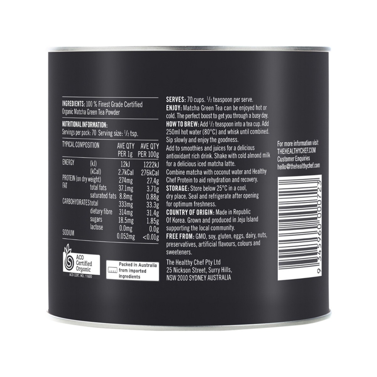 New The Healthy Chef Organic Matcha Tea 70g