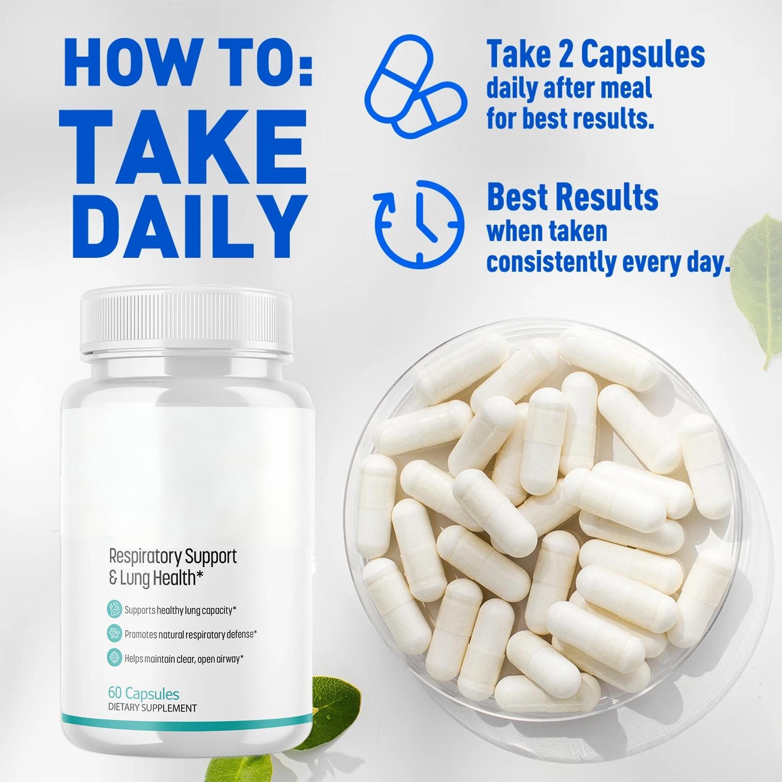 60 Count Daily Herbal Nutrient Capsules, General Respiratory Wellness Dietary