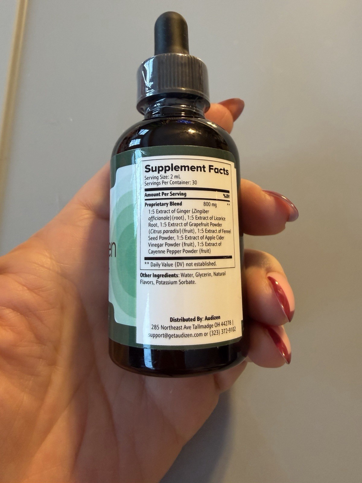NutraVibe Audizen Ear Health Support Drops Ginger Licorice Grapefruit 2 fl oz