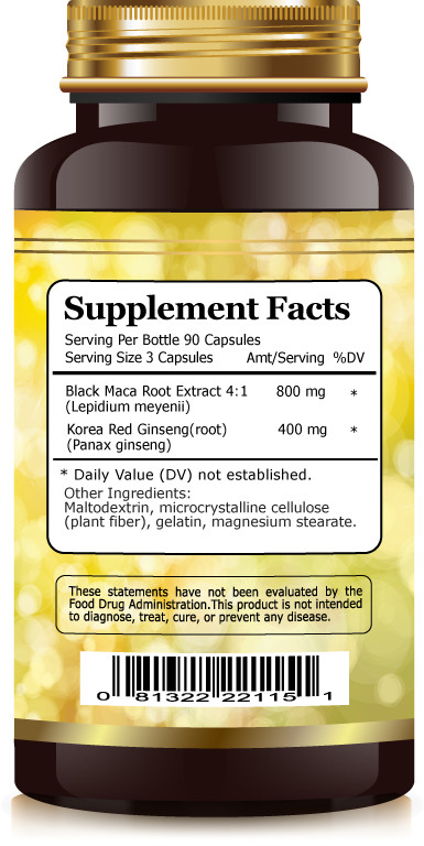 Black Maca Root with Korean Red Ginseng, boosts libido, and enhances stamina