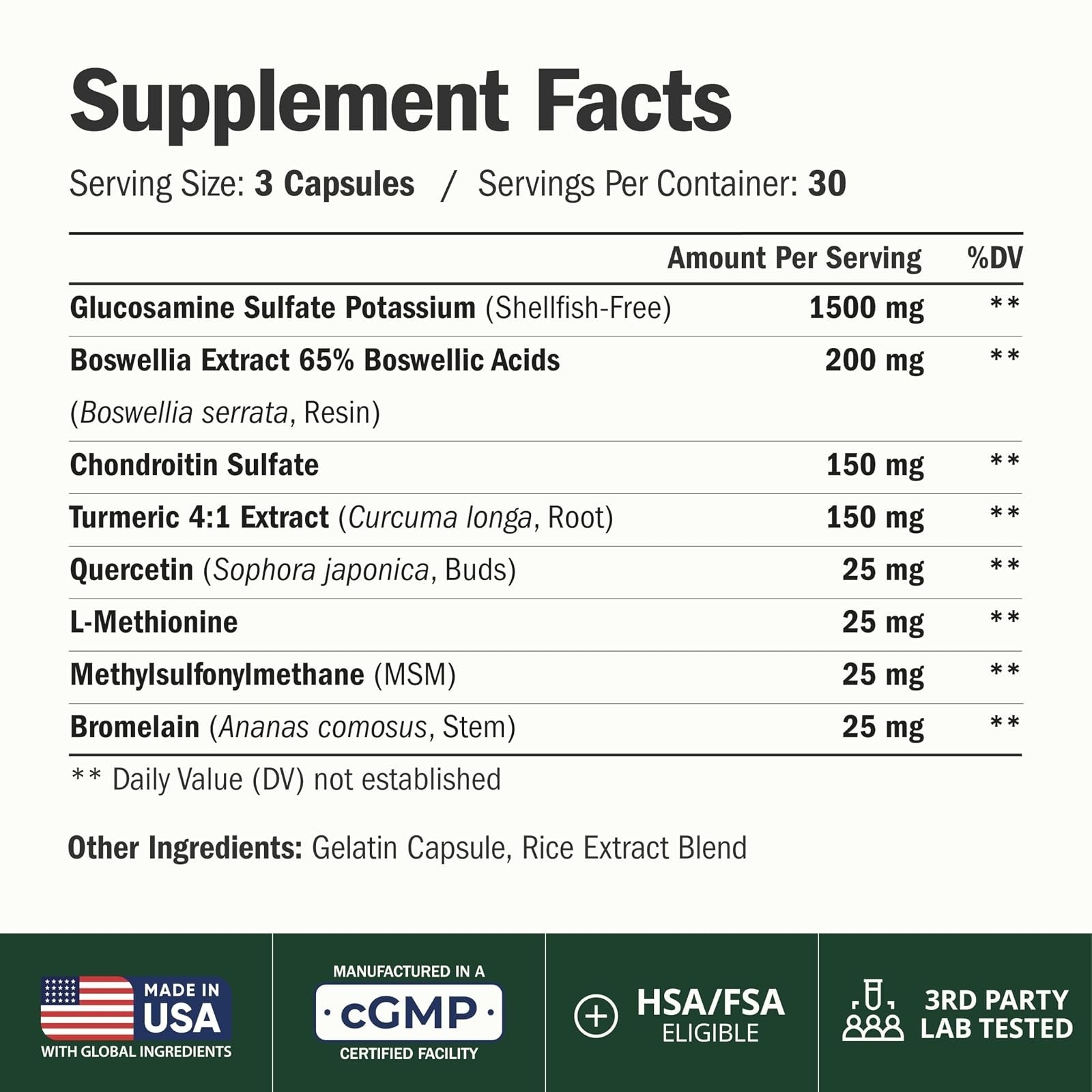 Glucosamine Chondroitin MSM Joint Support Supplement 1500mg – 90 Capsules