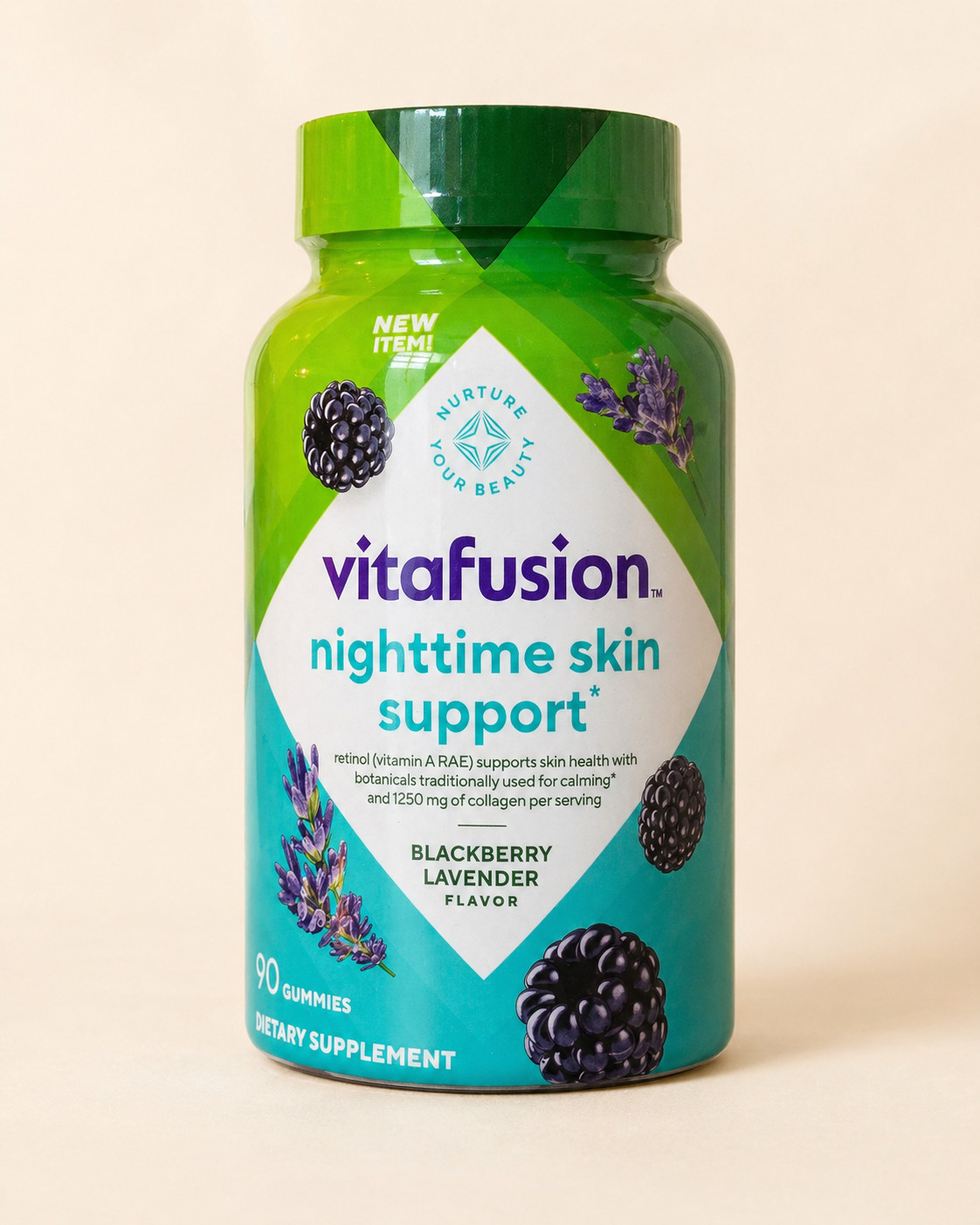 Vitafusion Nighttime Skin Support Gummies 90 Ct Blackberry Lavender EXP 07/26