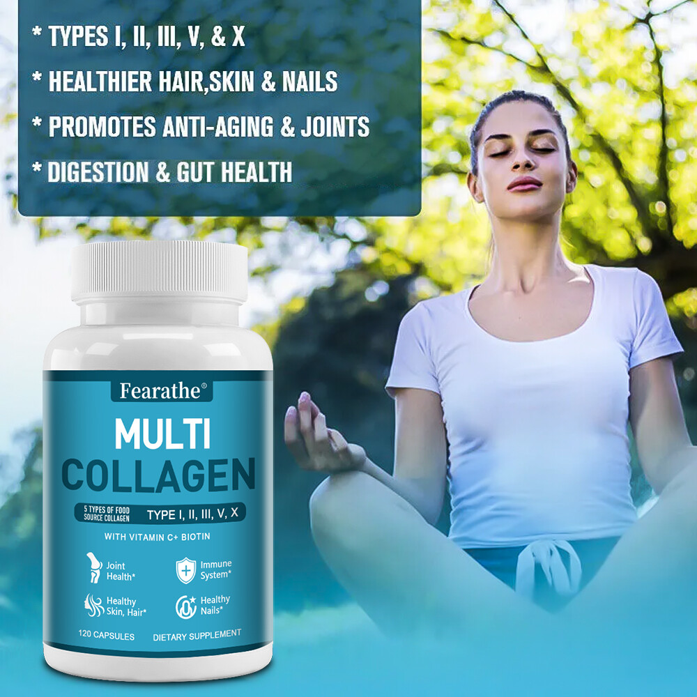 Multi Collagen Peptides 2000mg,Hydrolyzed Protein Peptides (Type I,II,III,V,X)