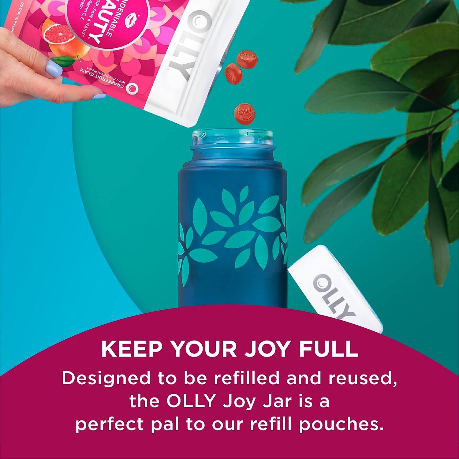 OLLY Gift for Her Undeniable Beauty Pouch Plus Joy Jar Stocking Stuffer 60 Count