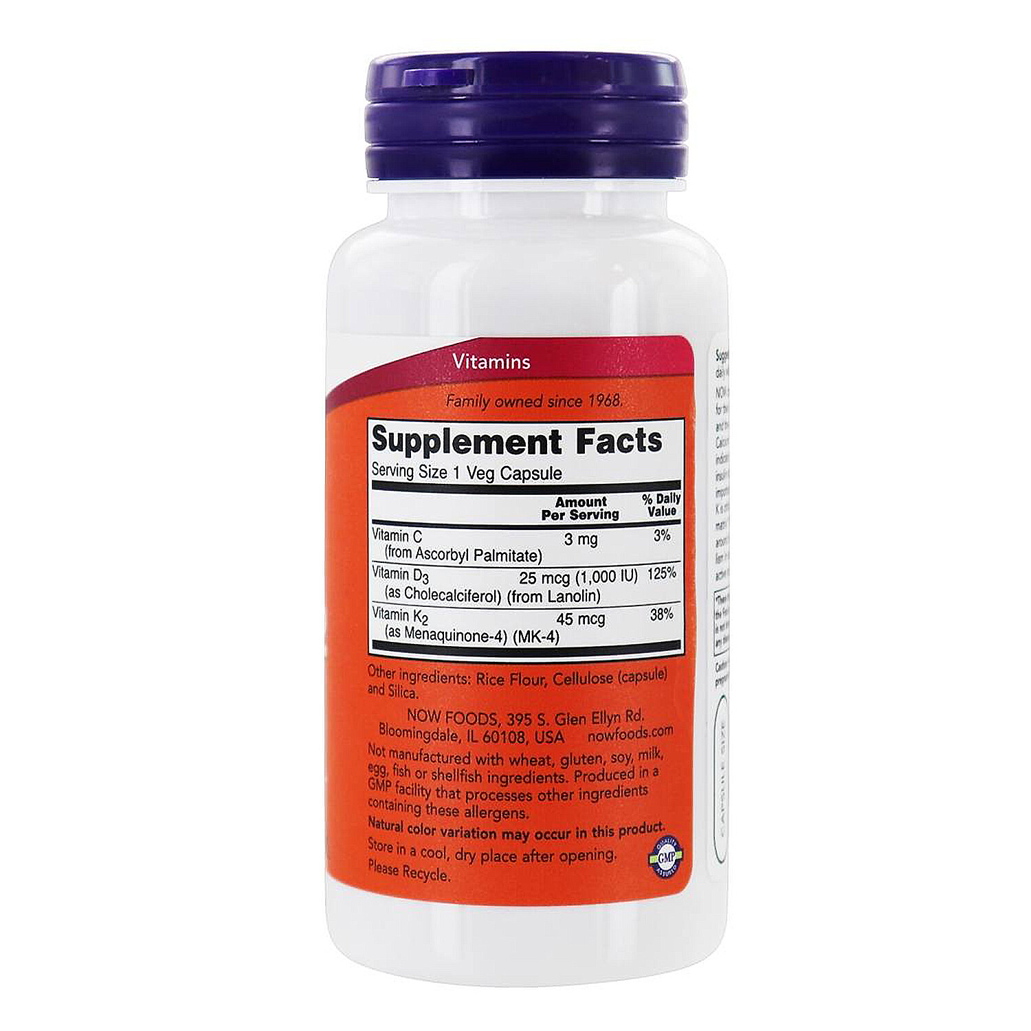 Now Vitamin D-3 & K-2, 120 Vegetarian Capsules