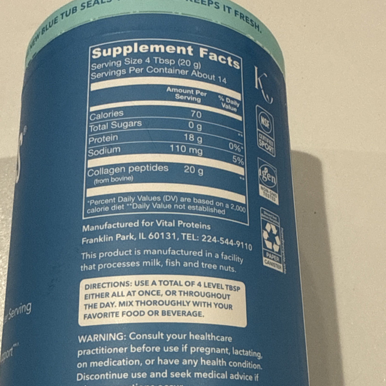 Vital Proteins Collagen Peptides Grass Fed Powder Unflavored 10 oz Skin Support