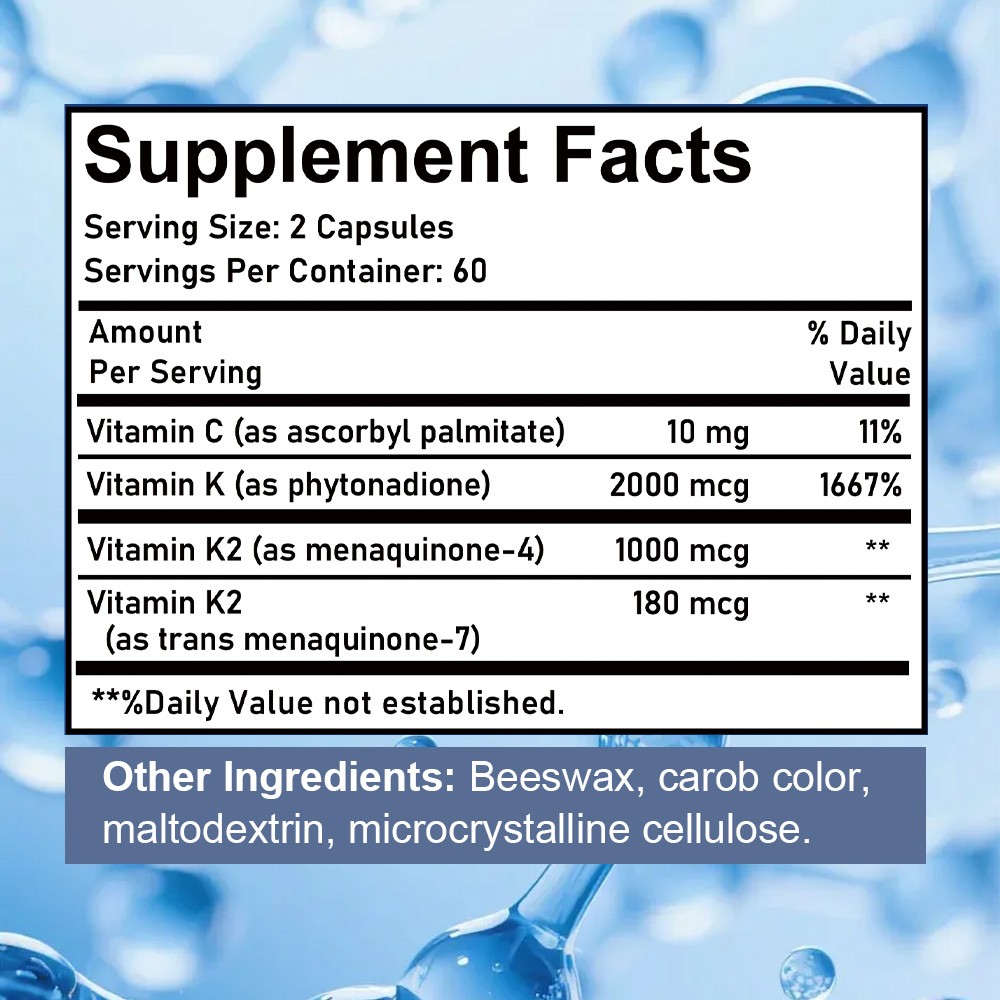 Vitamin K Complex-K1 +2K2 Forms for Calcium Balance,Vascular Health 30~120Caps