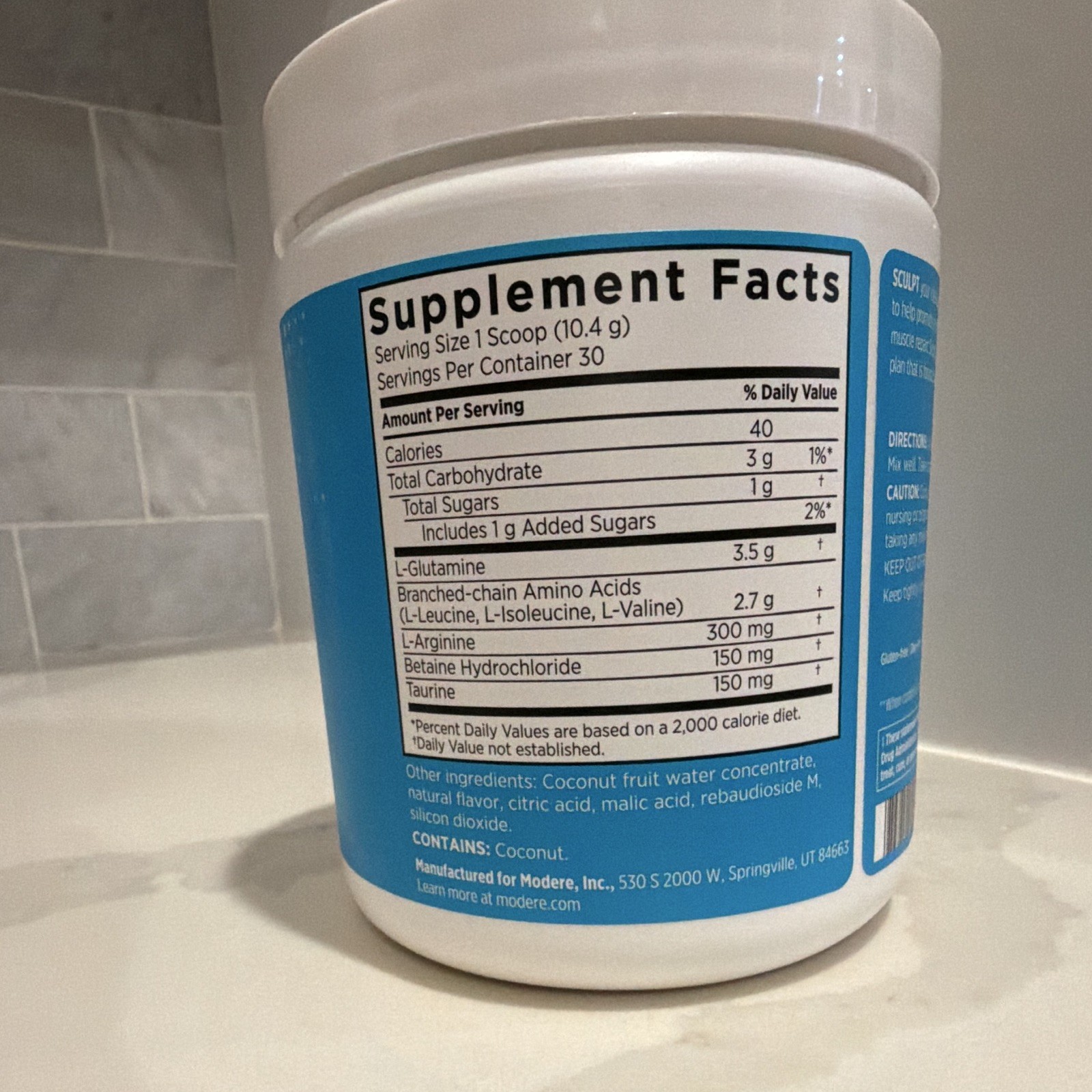 Modere Sculpt Blue Raspberry Amino Acid Powder 30 Scoops 11oz MPN 242892