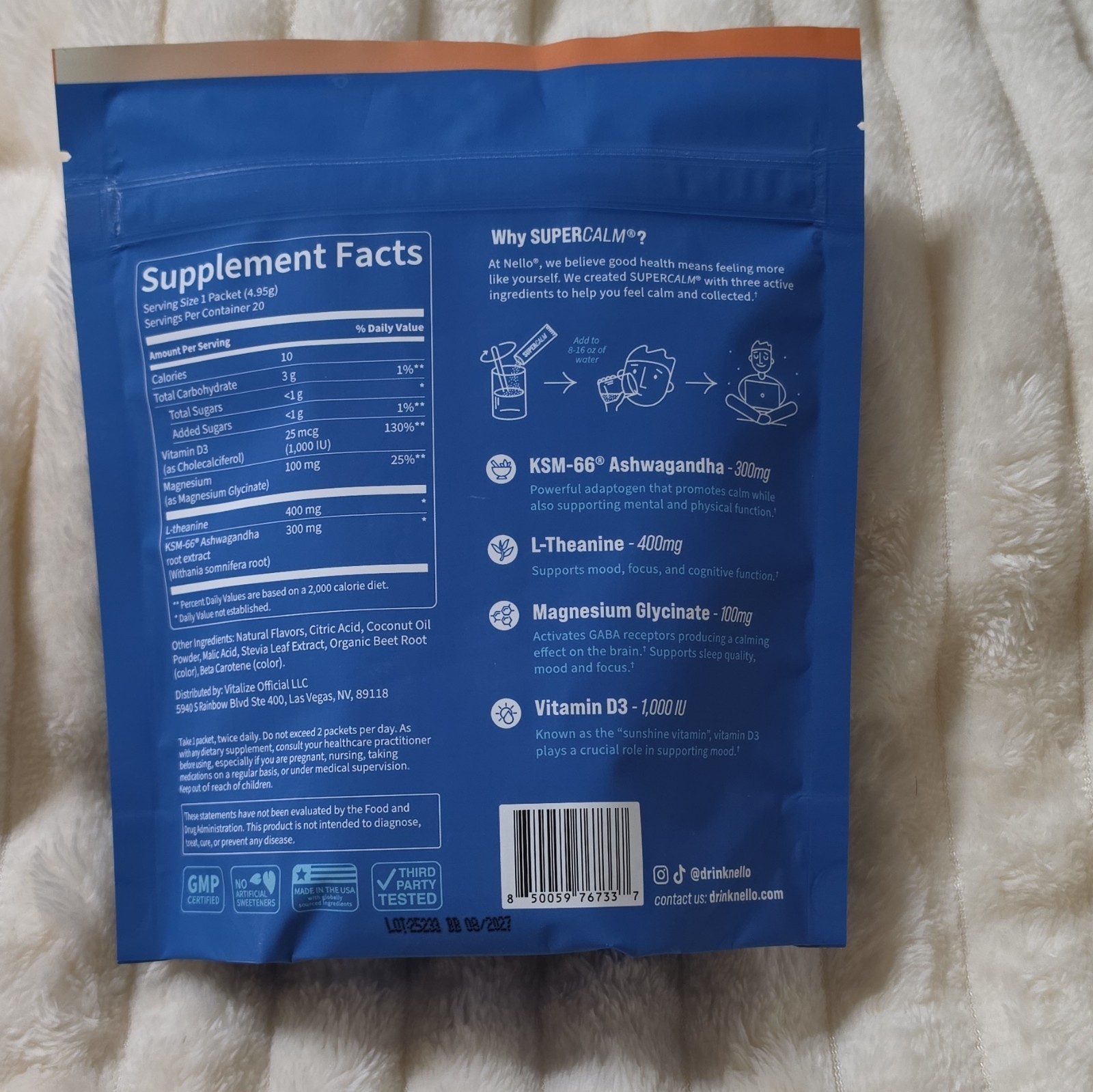 nello Supercalm Calming Drink Mix Orange Creamsicle 20 Packets Non-GMO