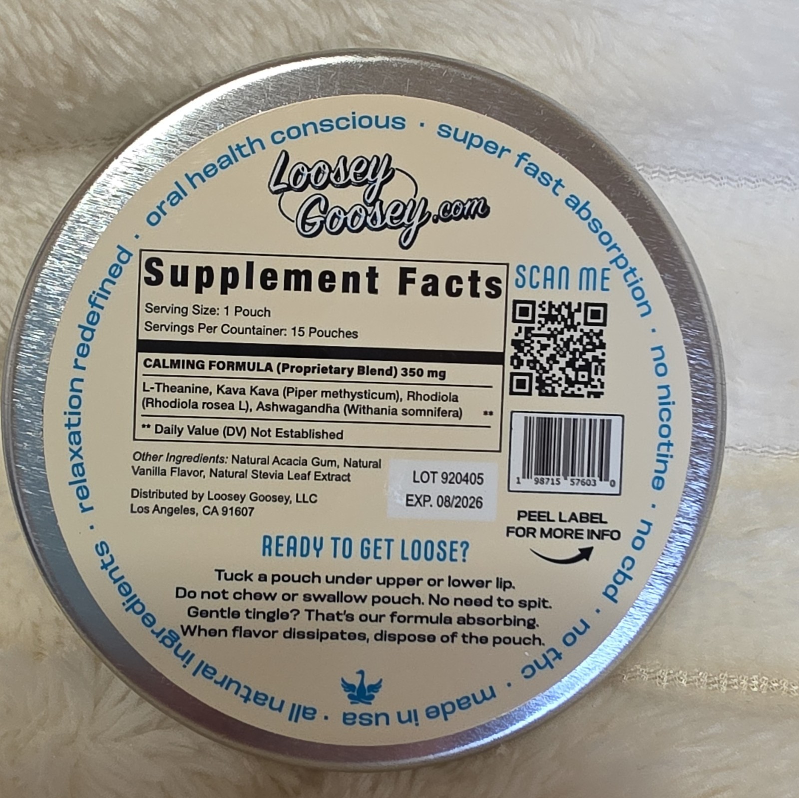Loosey Goosey Calming Pouches Chill Pillar 15 Count 350mg No Nicotine