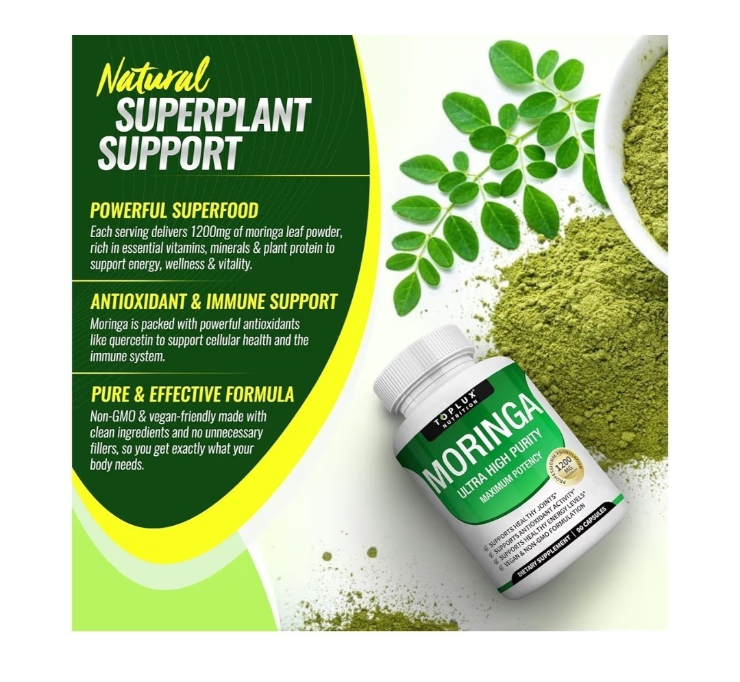 Toplux Moringa Capsules 1200mg – Pure Moringa Powder High Potency Leaf