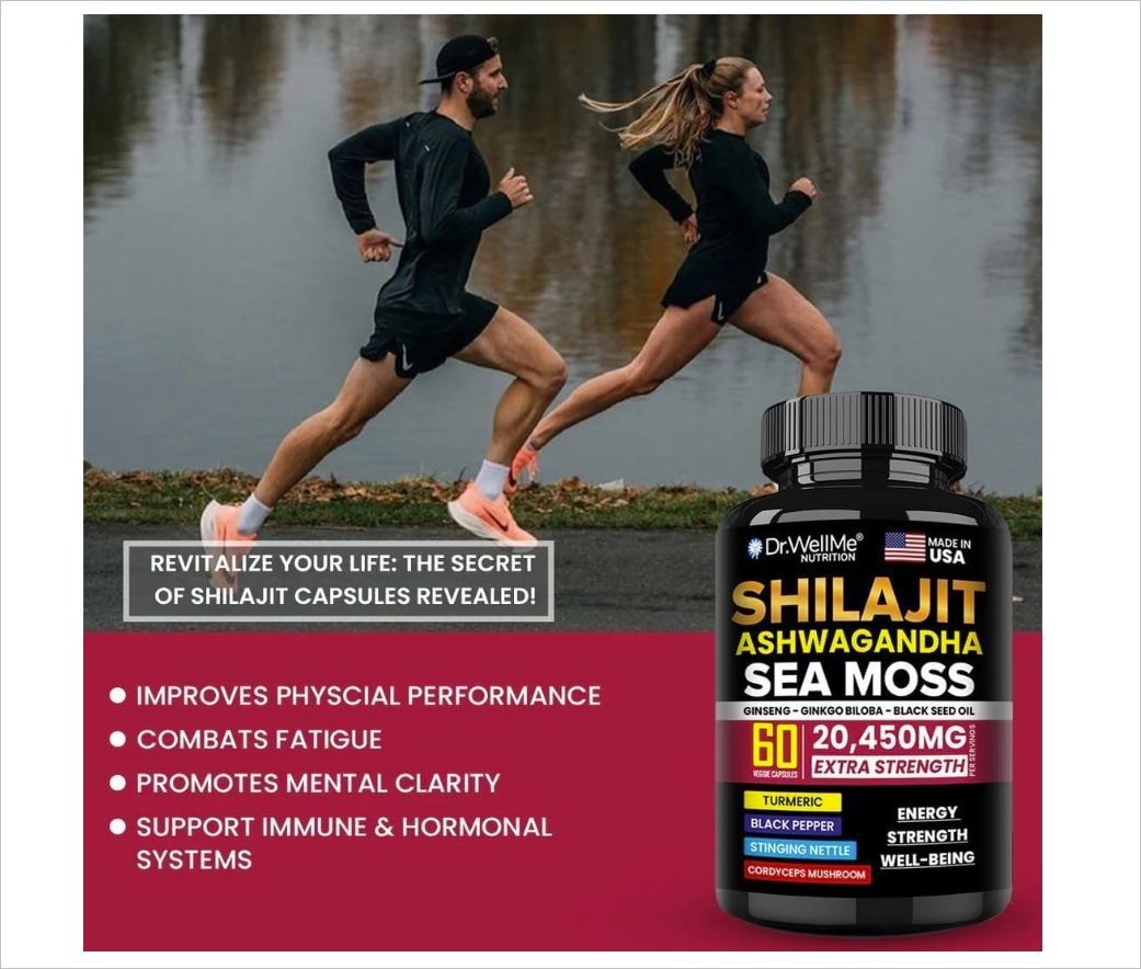 Dr.WellMe Shilajit Ashwagandha Sea Moss with Ginseng, Ginkgo Biloba & Black Seed