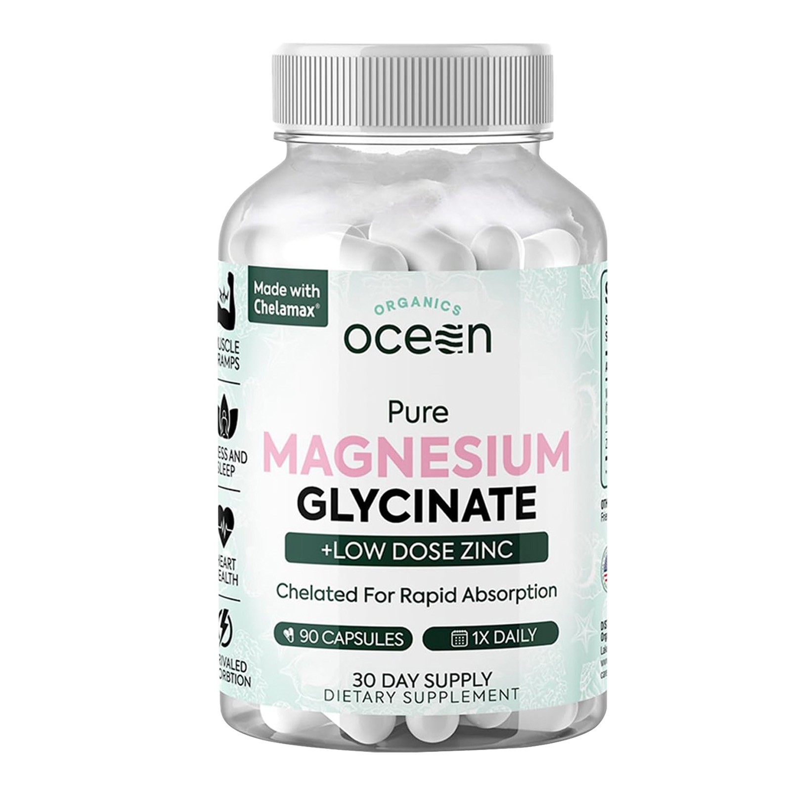 Organics Ocean Pure Magnesium Glycinate with Zinc – Strength Chelated- 90 Count