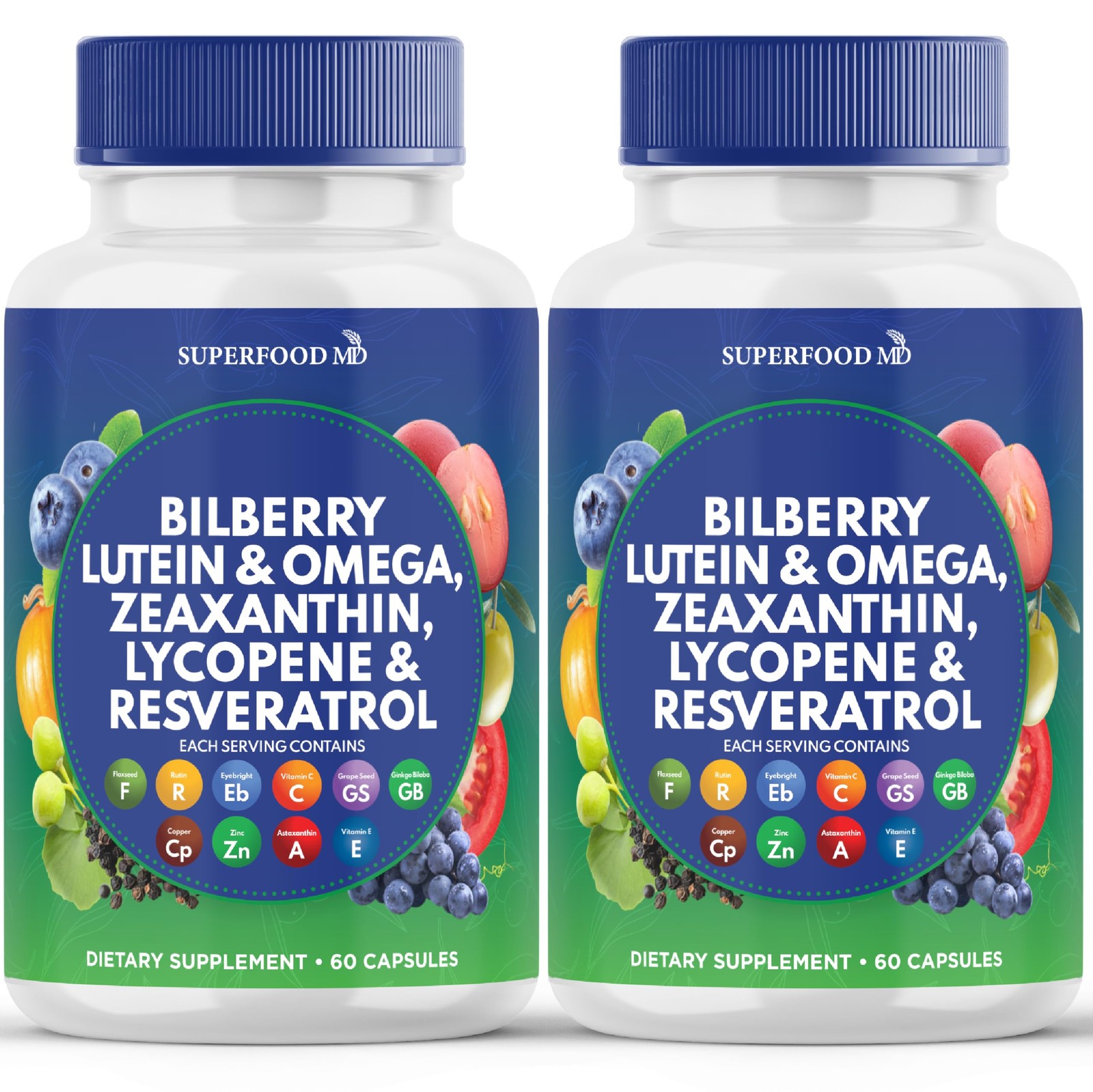 Superfood MD Eye Health Vitamins with Bilberry Lutein Zeaxanthin Lycopene 40…