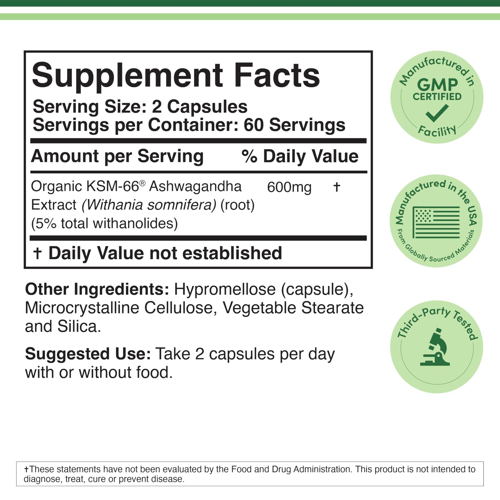 Double Wood Supplements Ashwagandha KSM 66 Organic and 120 Count (Pack of 1)