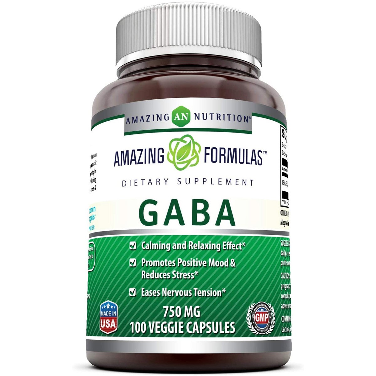 Amazing Nutrition Formulas Gaba 750 Mg 100 Veggie Capsules Supplement 1 Pack