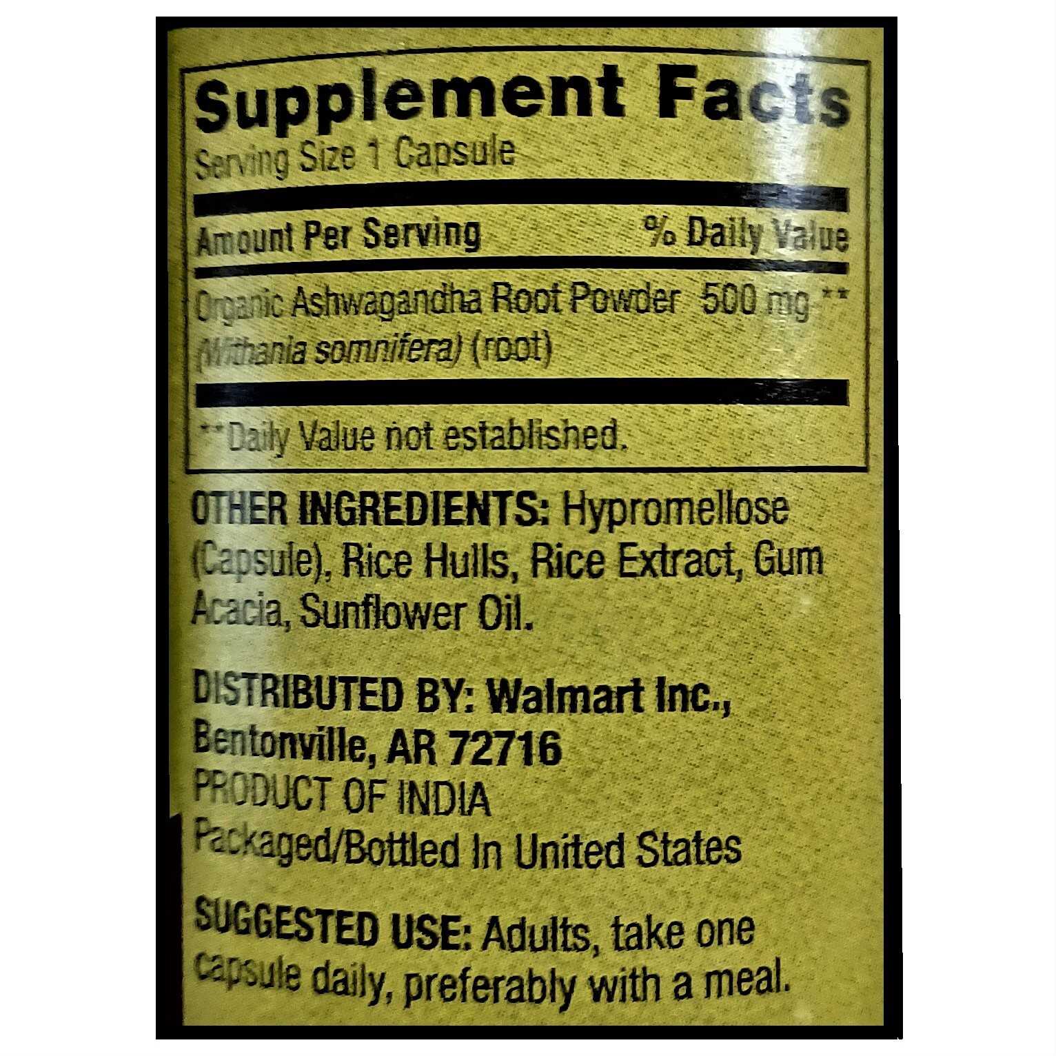 Spring Valley Extra Strength Ashwagandha 500 mg 60 Vegetarian Capsules
