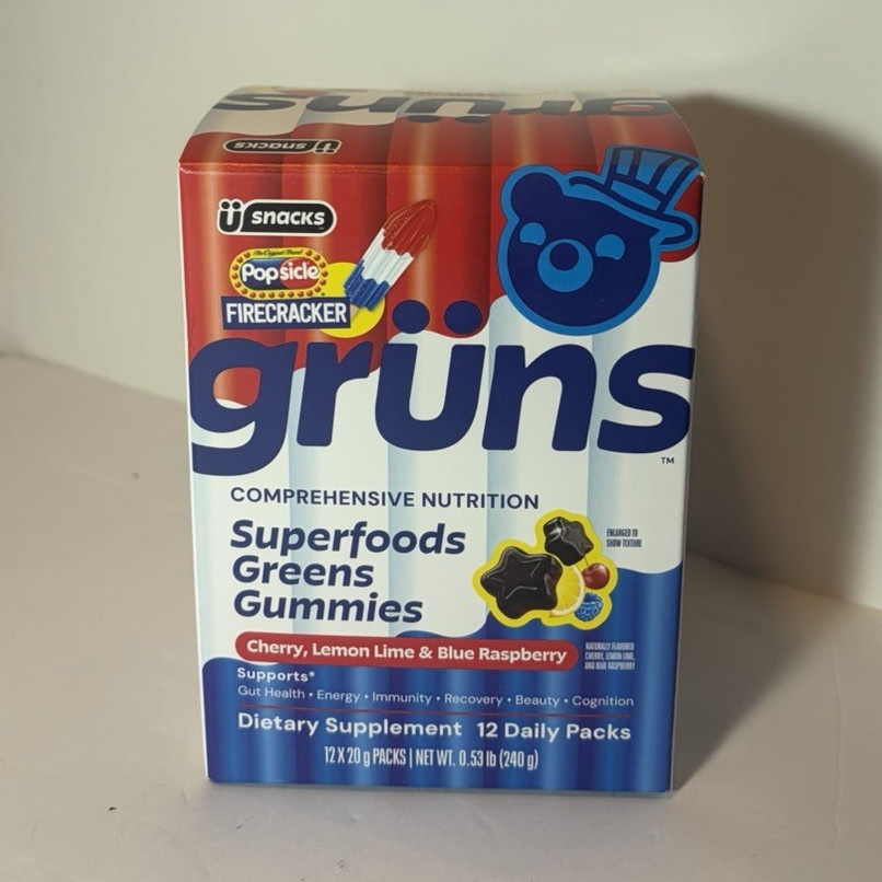 grüns Superfoods + Greens Gummies Comprehensive Nutrition Cherry Lemon Lime 12pk