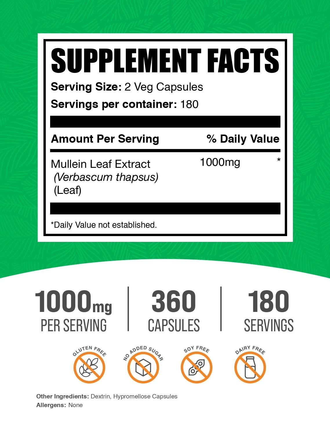 BulkSupplements Mullein Leaf Extract Capsules – 100mg per Serving – 360 Capsules