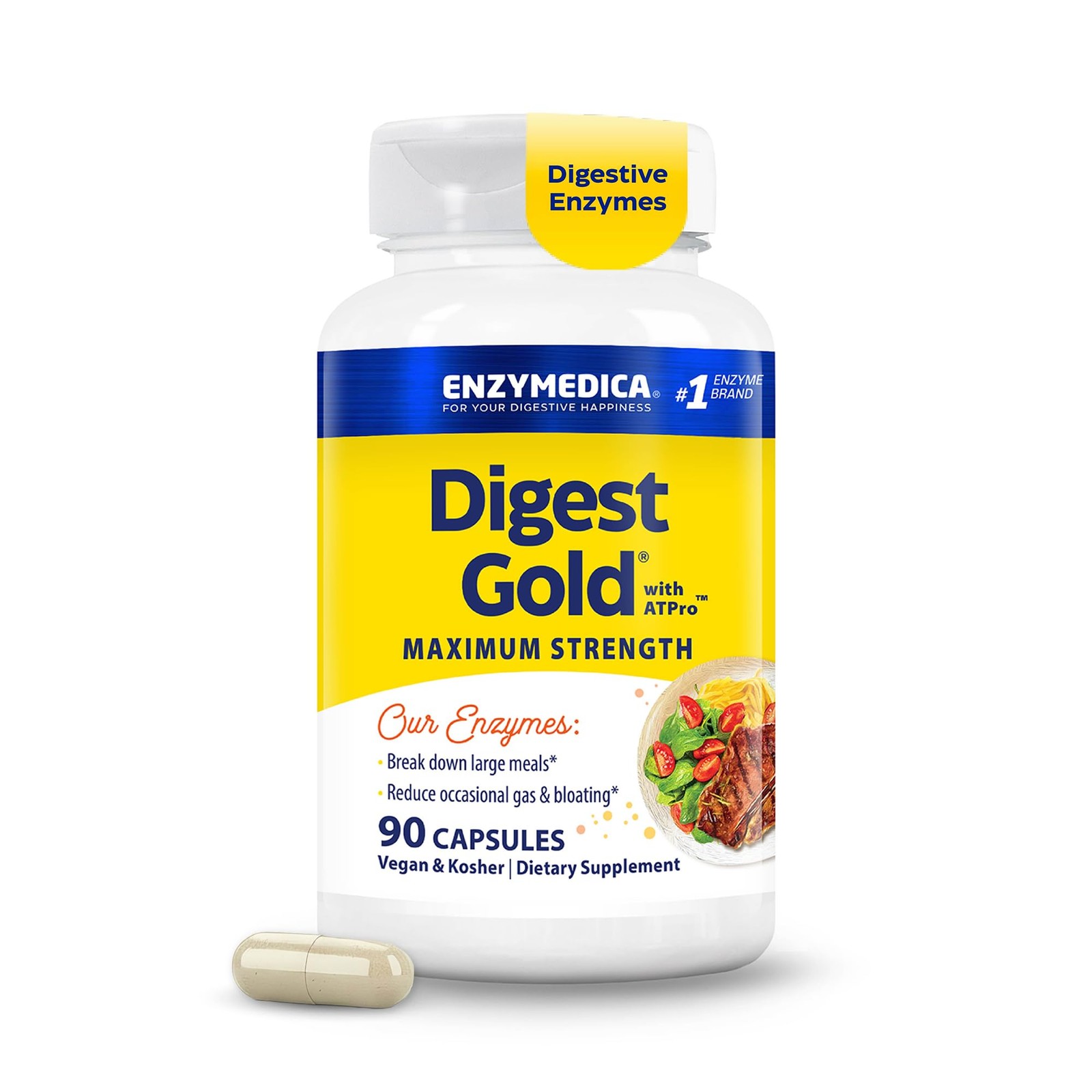 Enzymedica Digest Gold – Digestive Enzyme Supplement for 90 Count, No Color