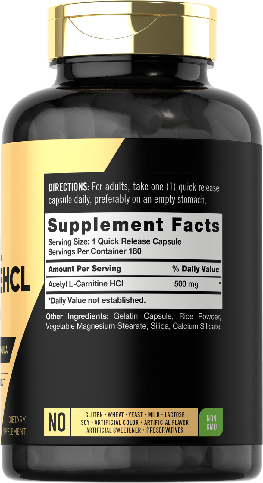 Acetyl L-Carnitine HCL 500mg | 180 Capsules | Non- GMO, Gluten Free | by Carlyle