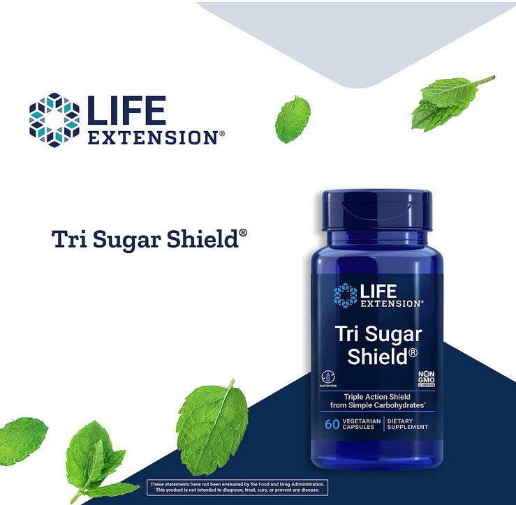 TRI SUGAR SHIELD BLOOD SUGAR GLUCOSE SUPPORT 180 Capsule 500mg LIFE EXTENSION