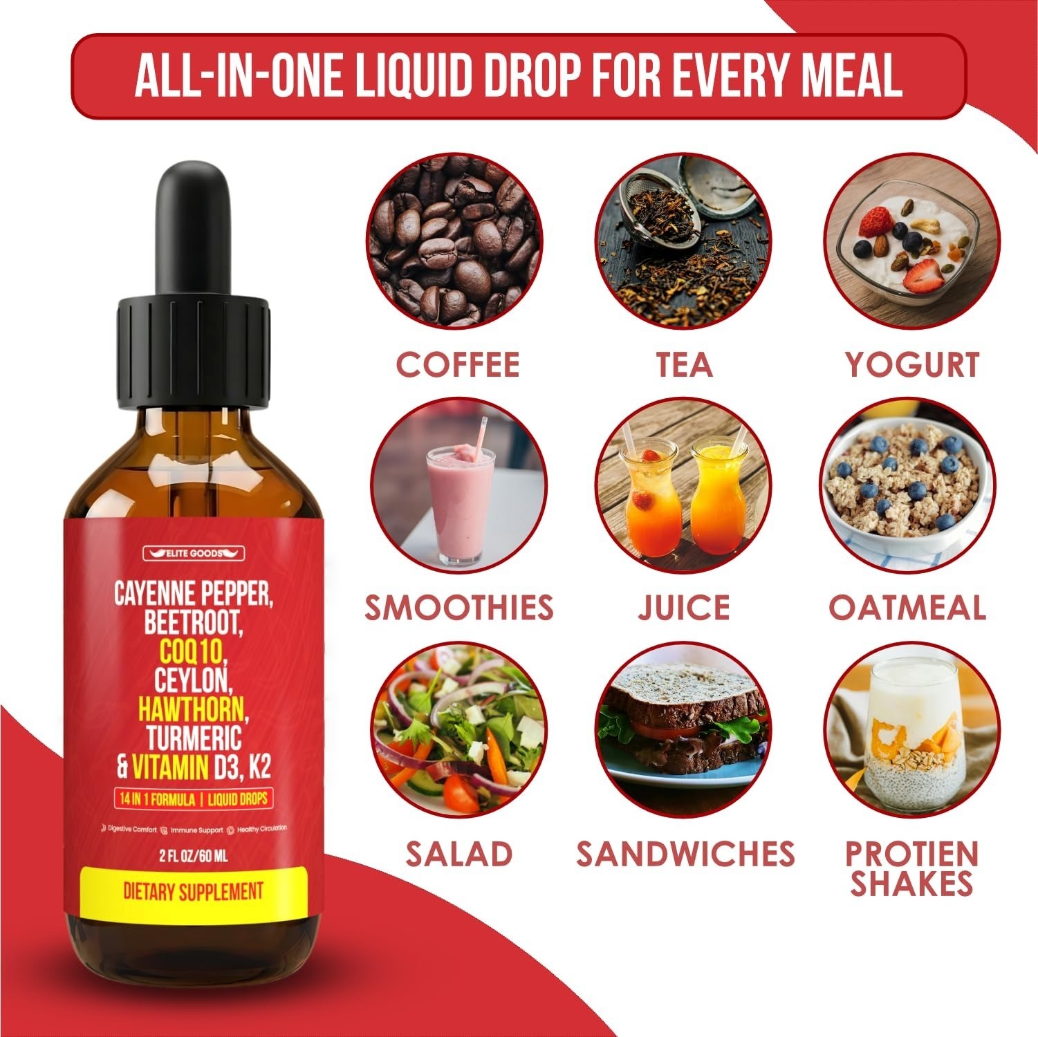 Cayenne Pepper Drops – Organic Supplement with CoQ10, Vitamins D3 & K2