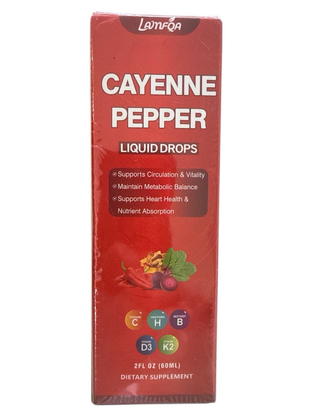 Lanfqa Cayenne Pepper Liquid Drops Heart Health Metabolic Support 2 fl oz (60ml)