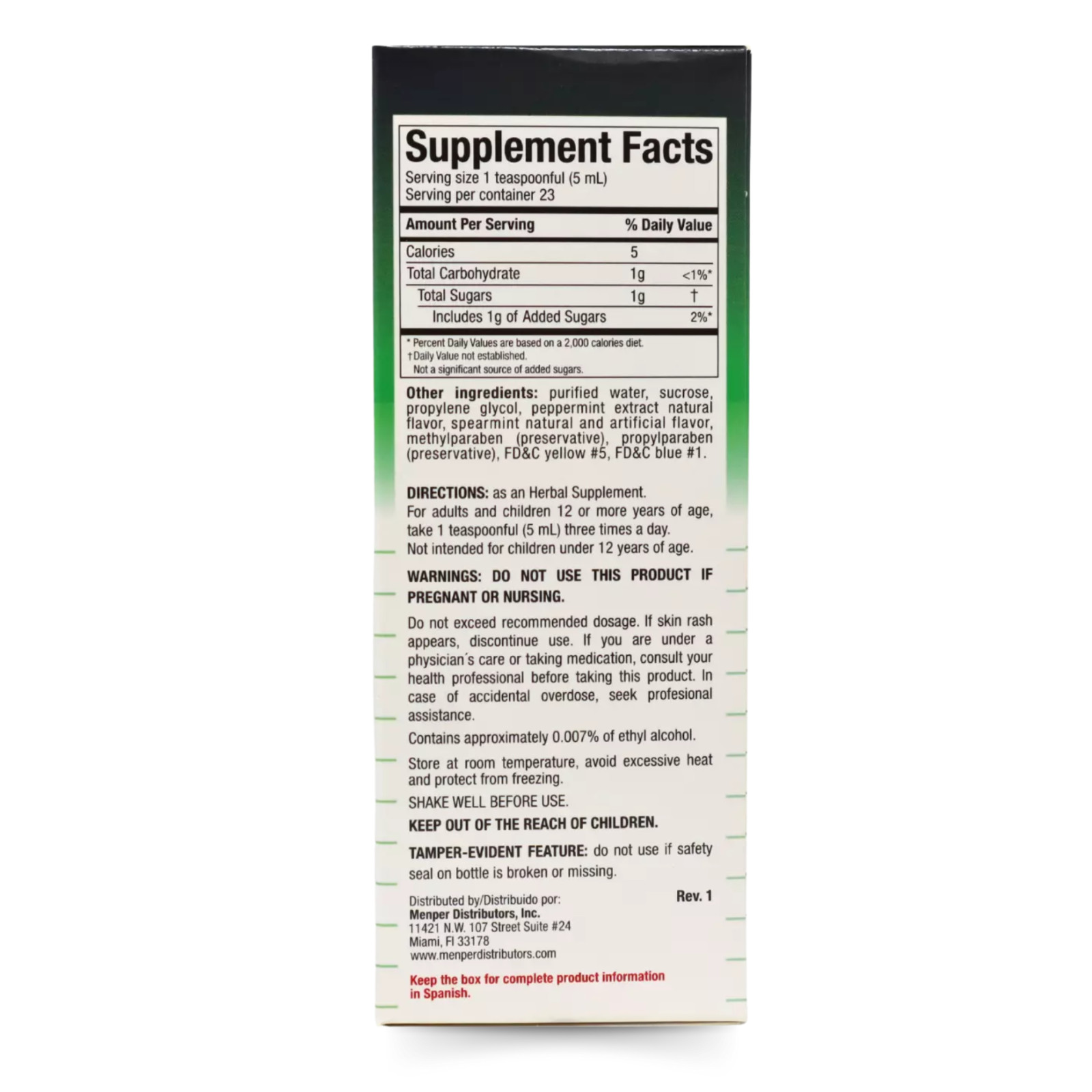 Mint Syrup with Natural Peppermint Extract – Herbal Supplement 4 fl oz (118ml)